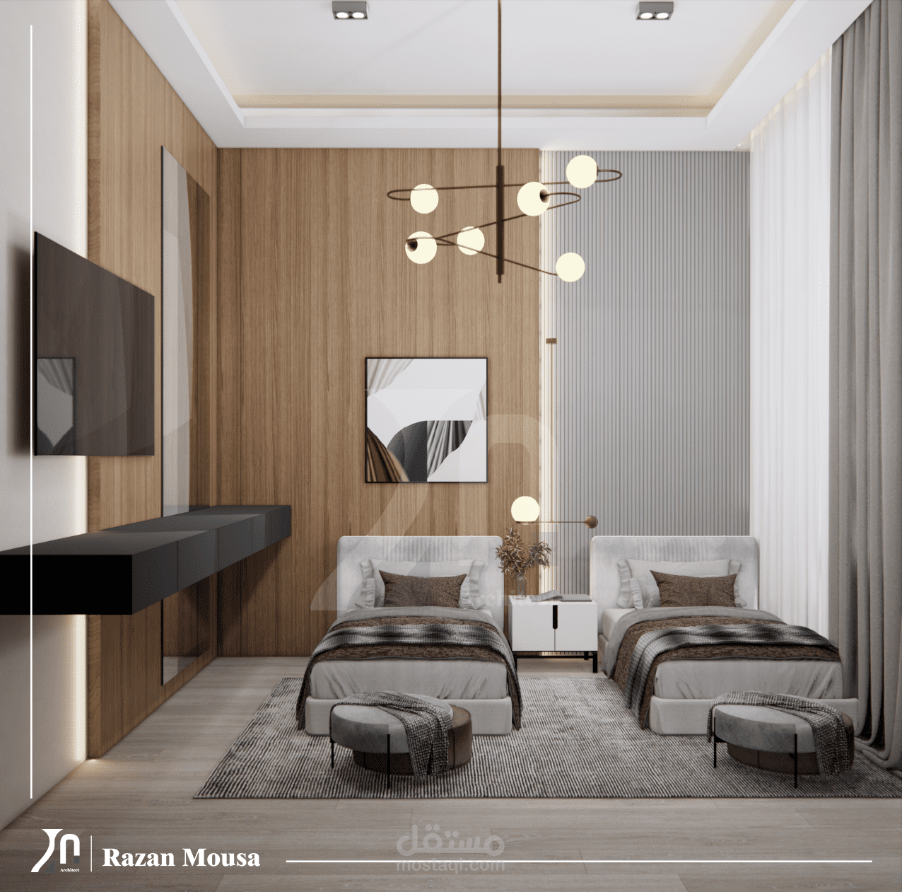 تصميم داخلي لغرفة نوم حيوية | دقة Revit وإخراج واقعي