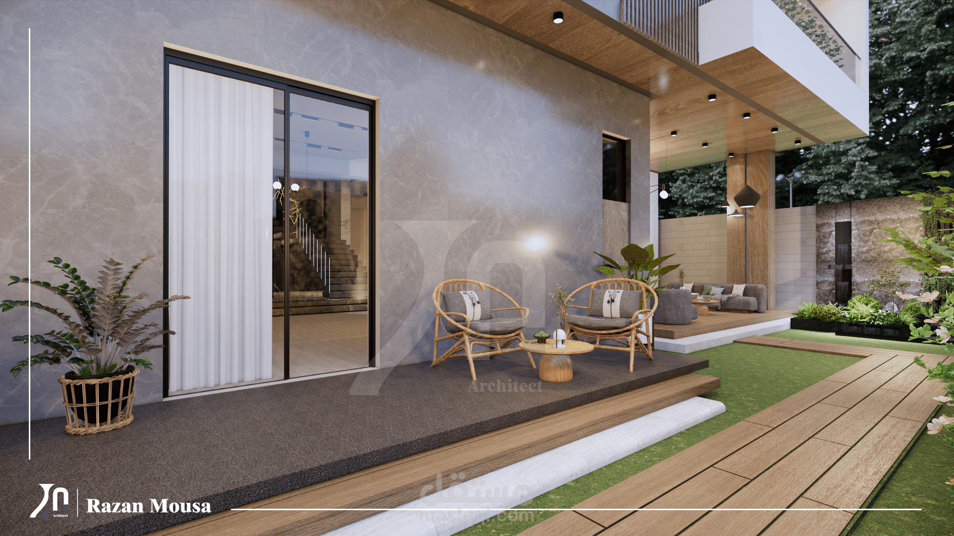 تصميم لاندسكيب لفيلا سكنية (السعودية) | تنسيق خارجي بنظام BIM