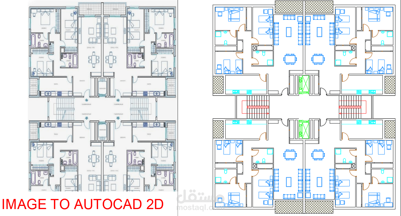 تحويل تصميم 2d صورة او PDF الى 2d  على الاوتوكاد او ارشيكاد و الريفيت