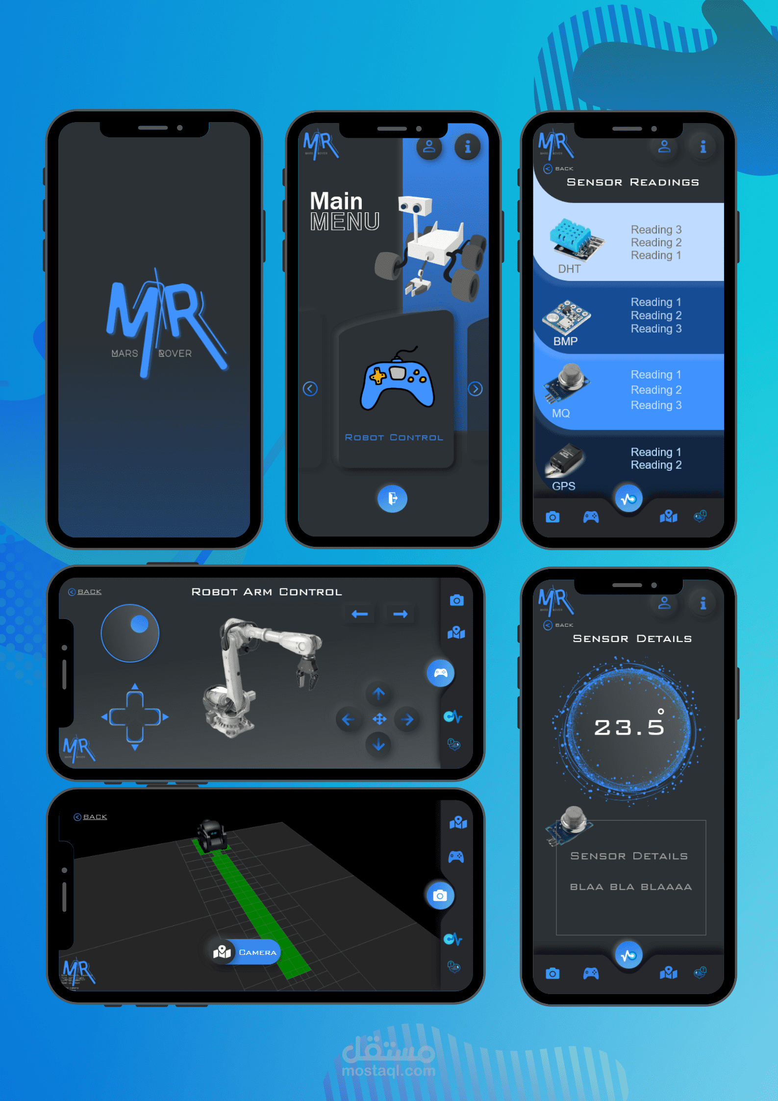 تصميم UI وبرمجة front end لتطبيق تحكم في روبوت