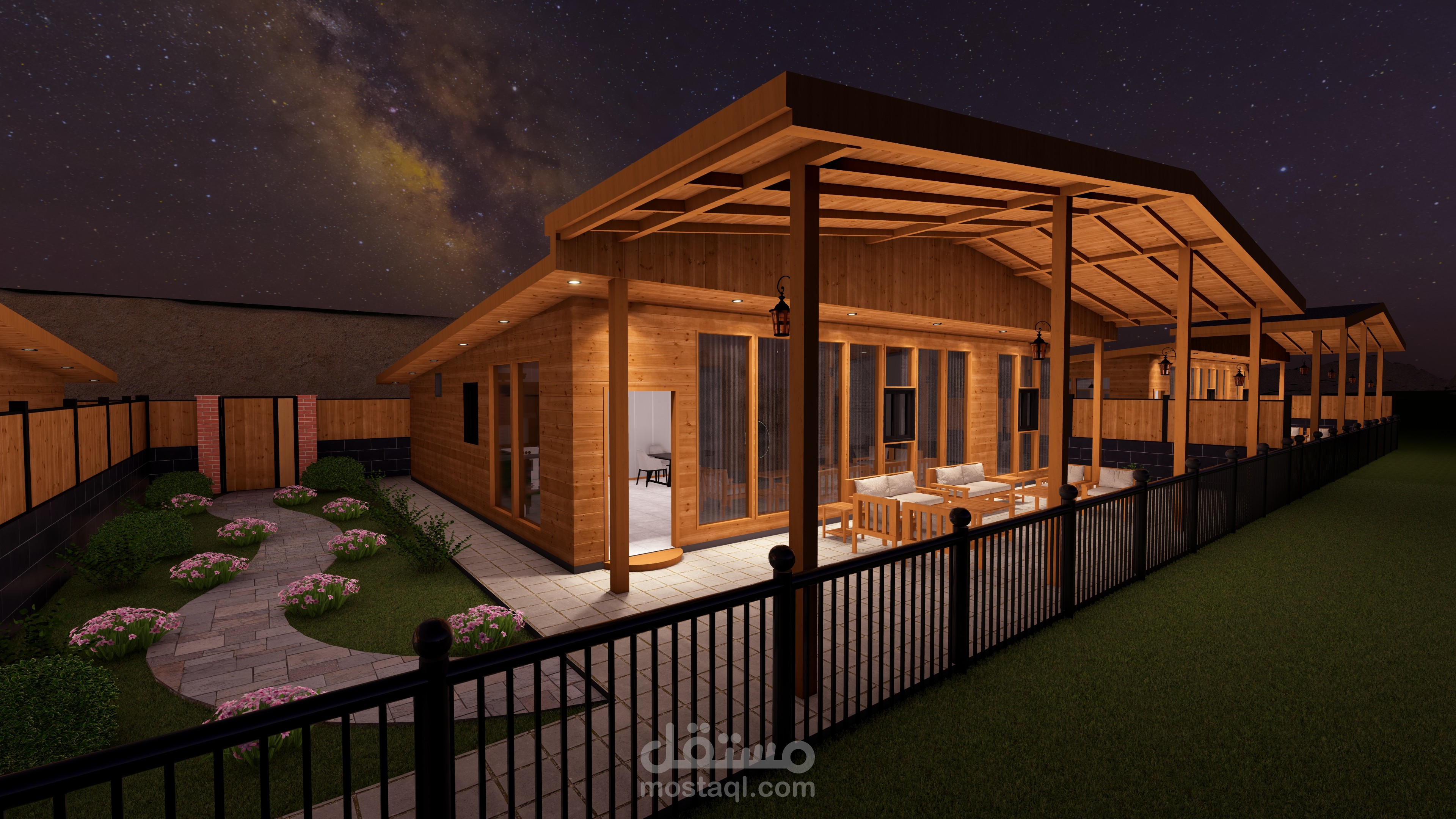 مشروع أكواخ خشبية– تصميم معماري ومخططات تنفيذية