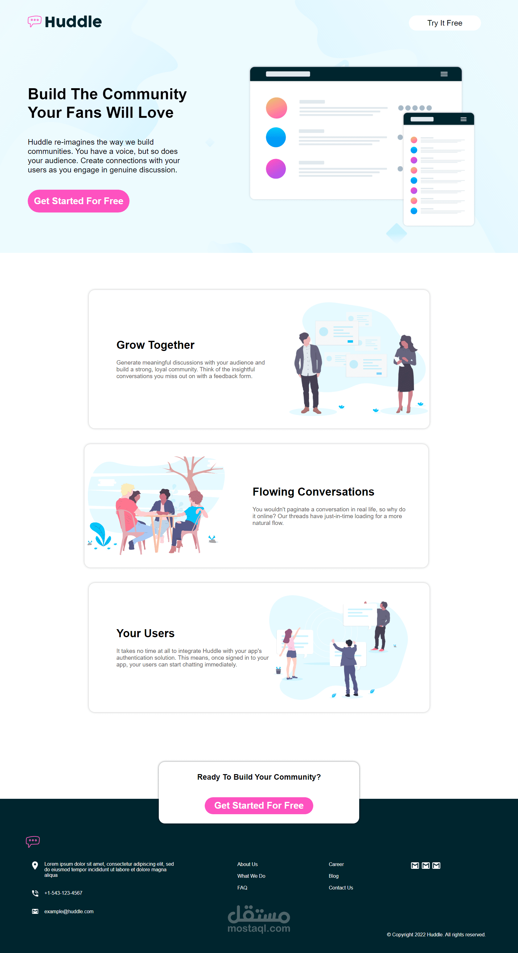 تصميم موقع صفحه هبوط لشركه بإسم Huddle