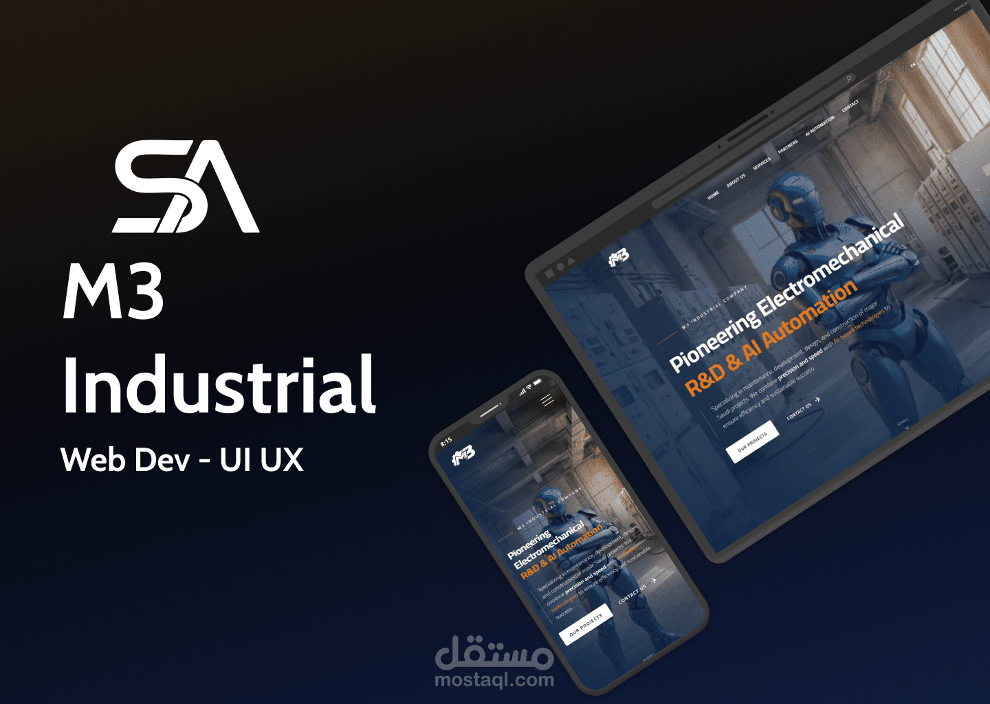 موقع M3 Industrial الصناعي - تطوير ويب وUI/UX