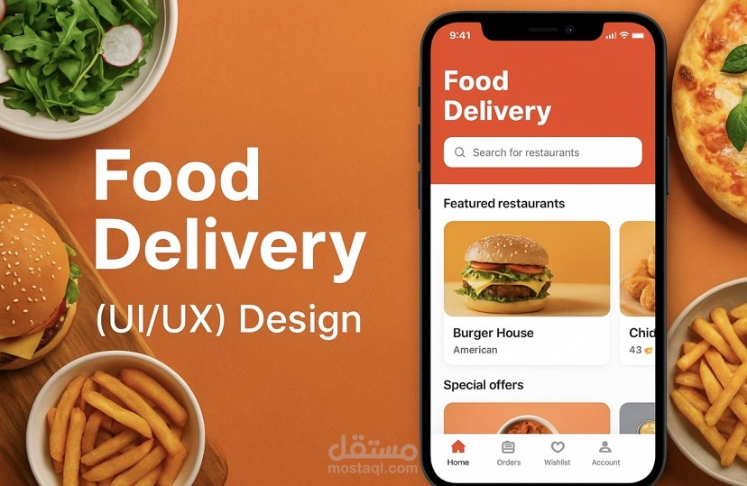تصميم واجهة تطبيق لتوصيل الطعام (UI/UX)