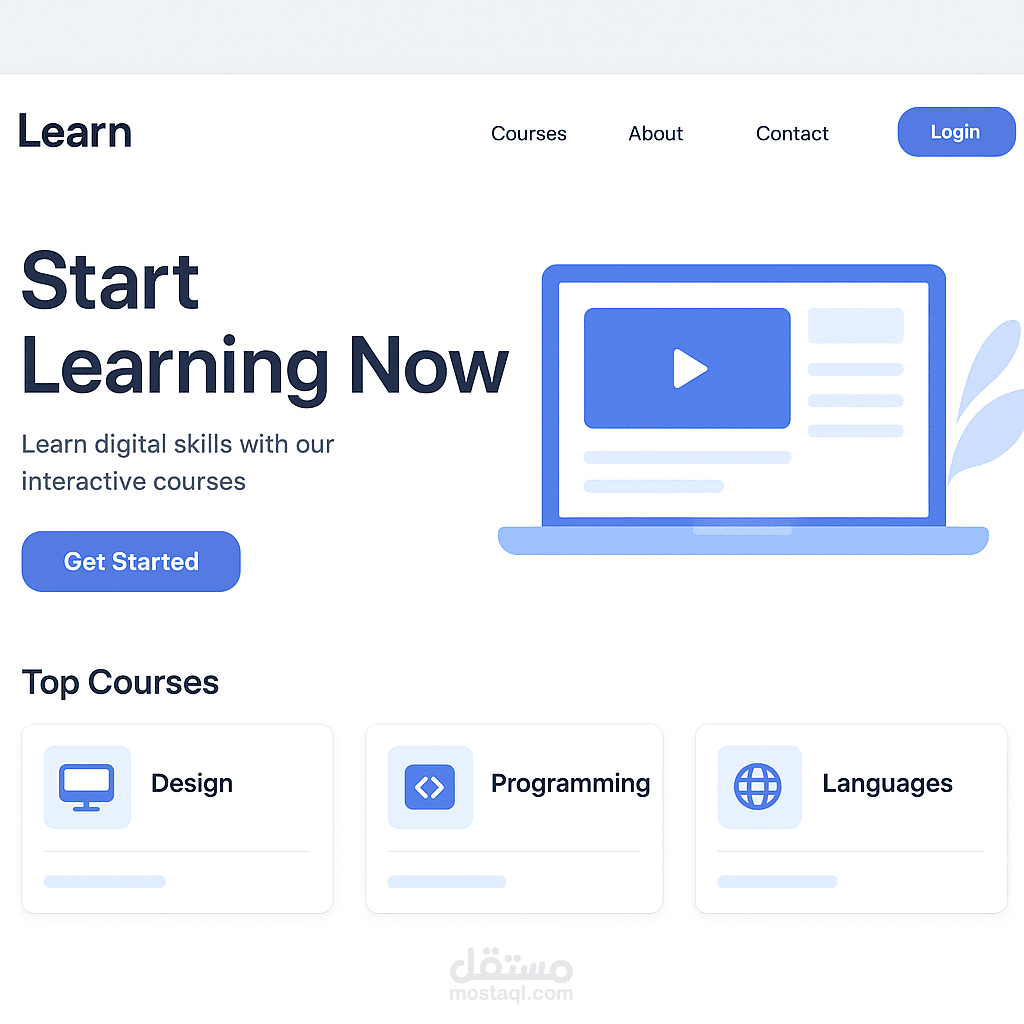 تصميم واجهة موقع تعليمي تفاعلي لتعلم المهارات الرقمية (UI/UX)