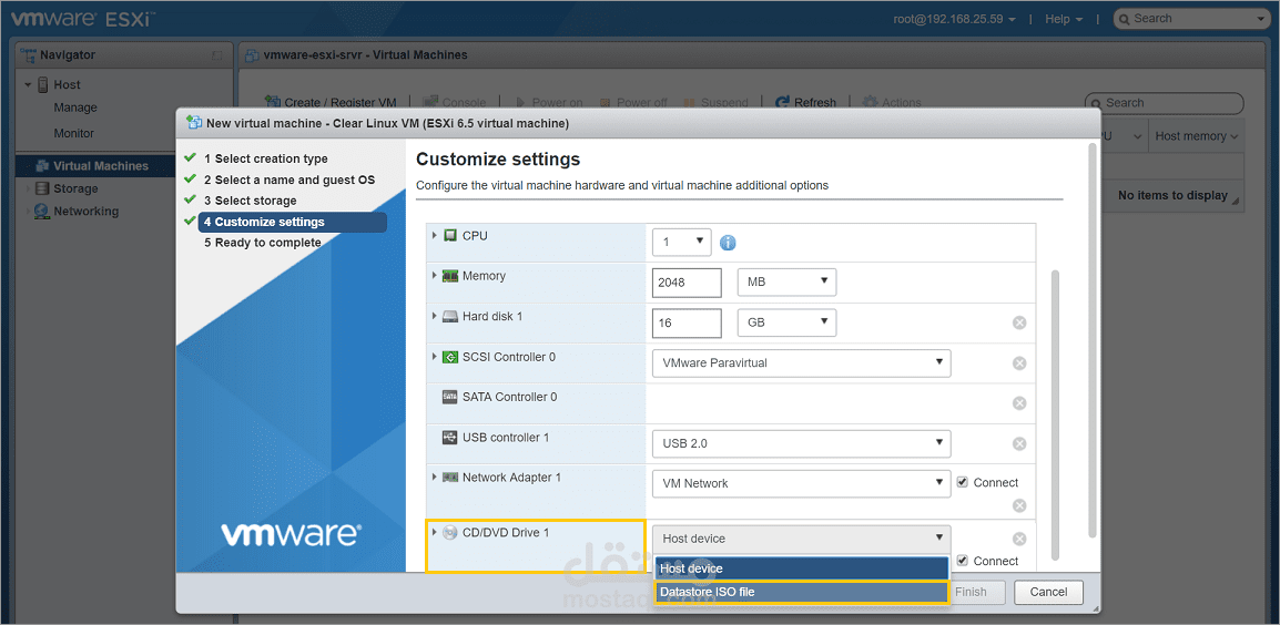 تنصيب virtual machine على برنامج VMware ESXI