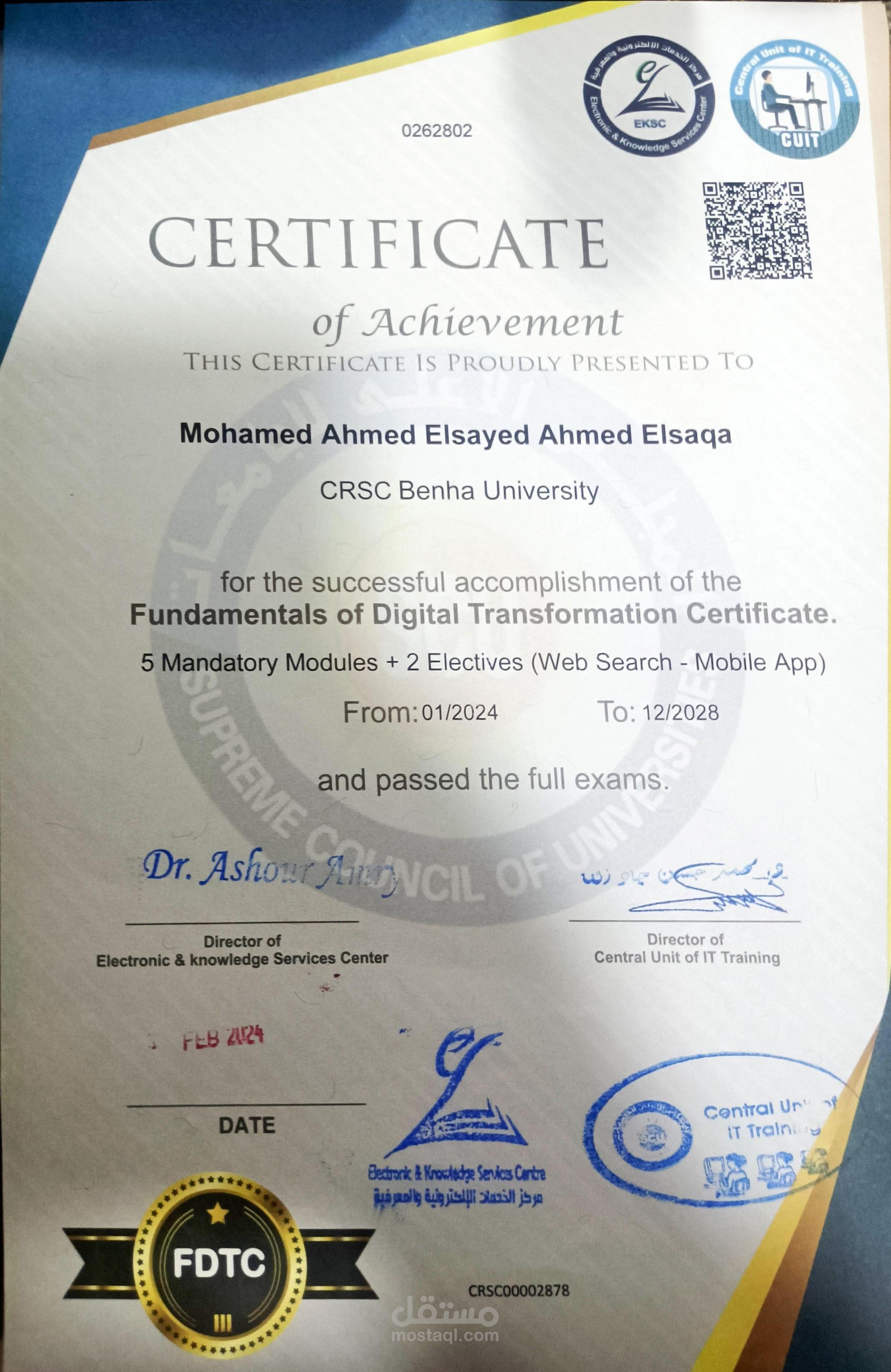 شهادة التحول الرقمي المجلس الأعلى للجامعات المصرية