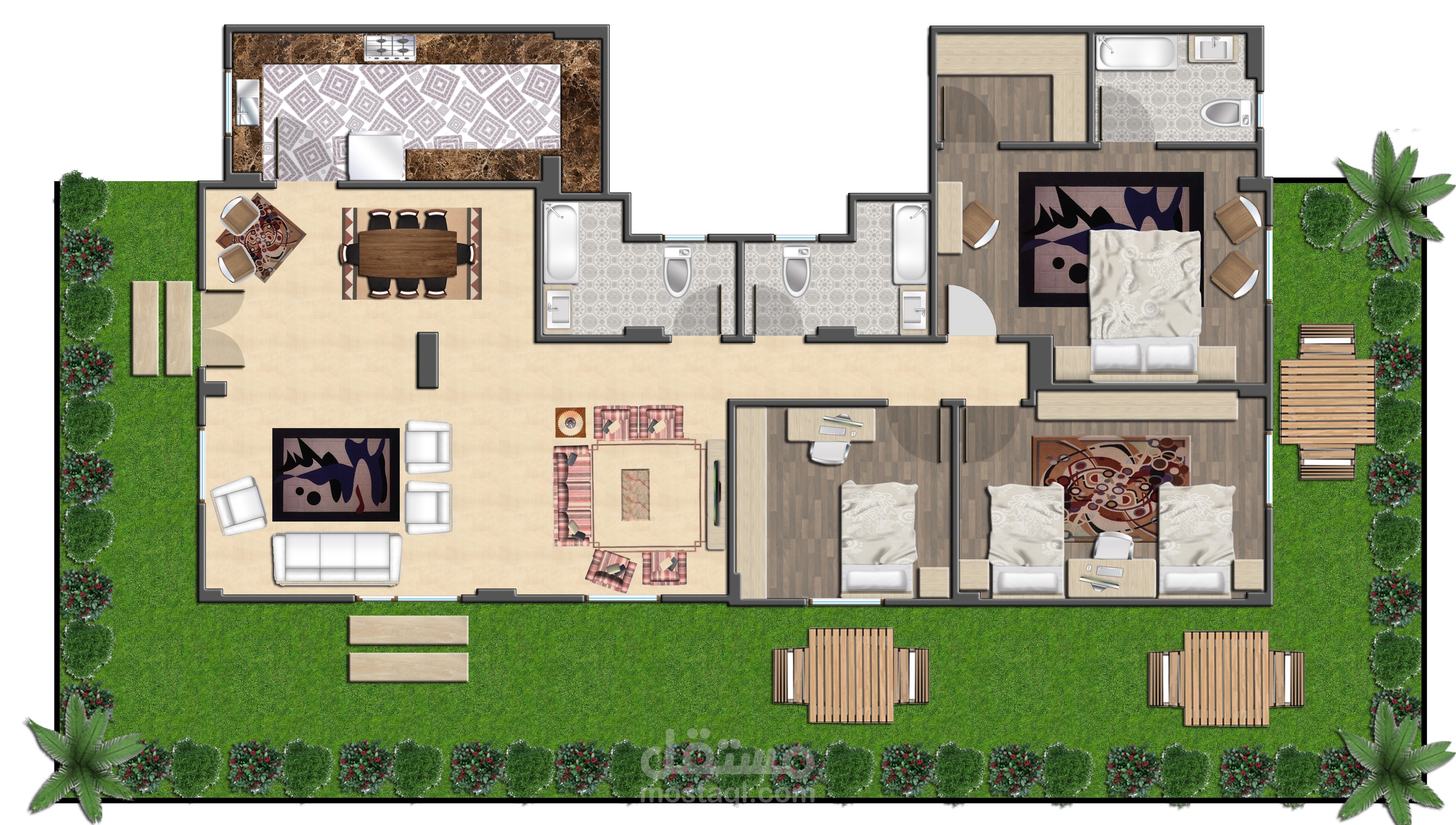 إظهار المخططات المعمارية للفراغات المختلفة 2D و 3D