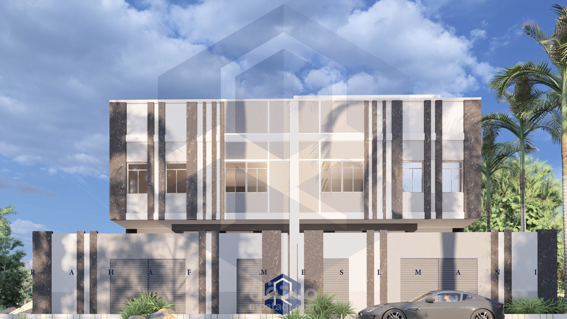 تصميم واجهة مع سور لفيلتين دوبلكس قيد البناء