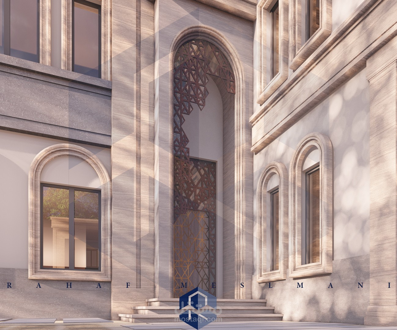 تصميم خارجي فيلا نيو كلاسيك رخام ترافنتين