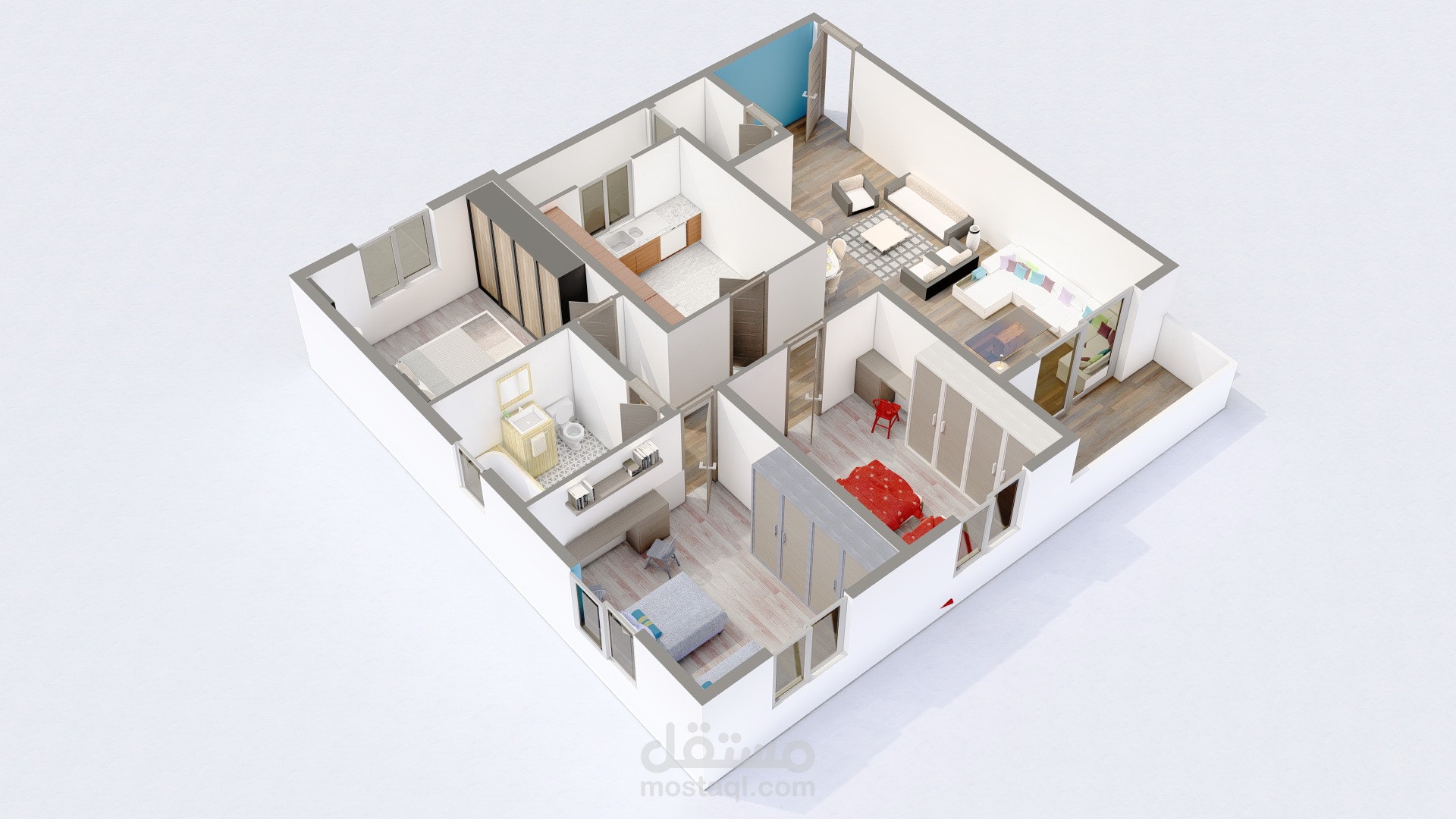 ثري دي بلان مع فرش لشقة سكنية