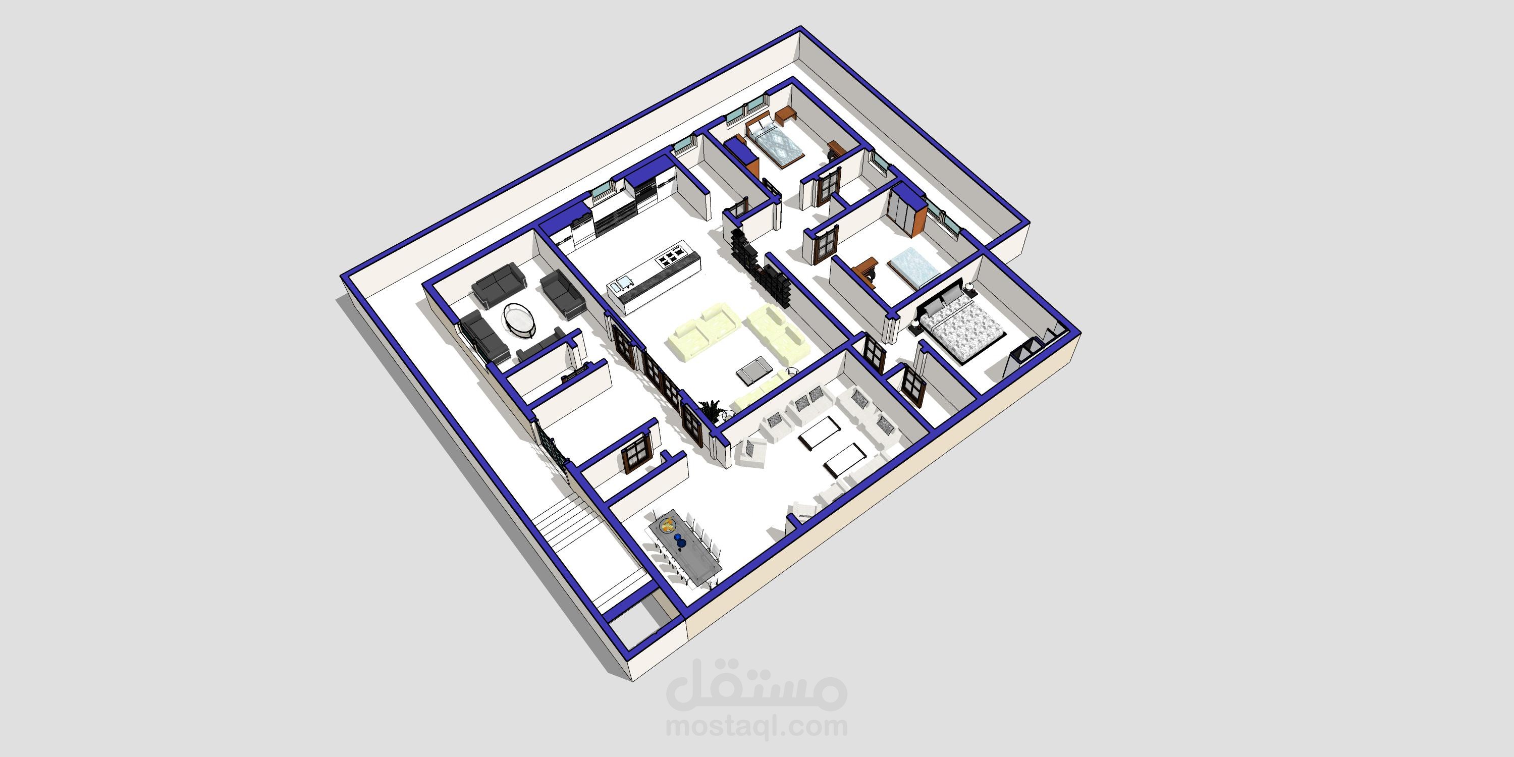 فرش وبناء ثري دي  فيلا في المملكة