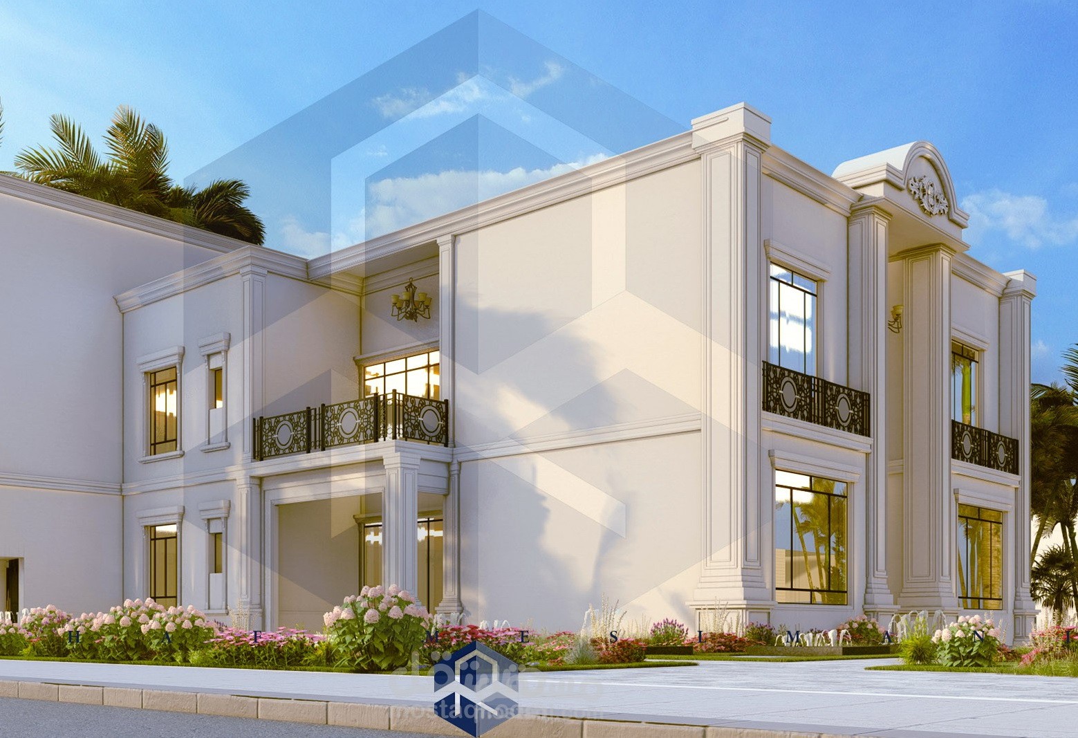 تصميم فيلا خارجي كلاسيكي ولقطات ليلية ونهارية