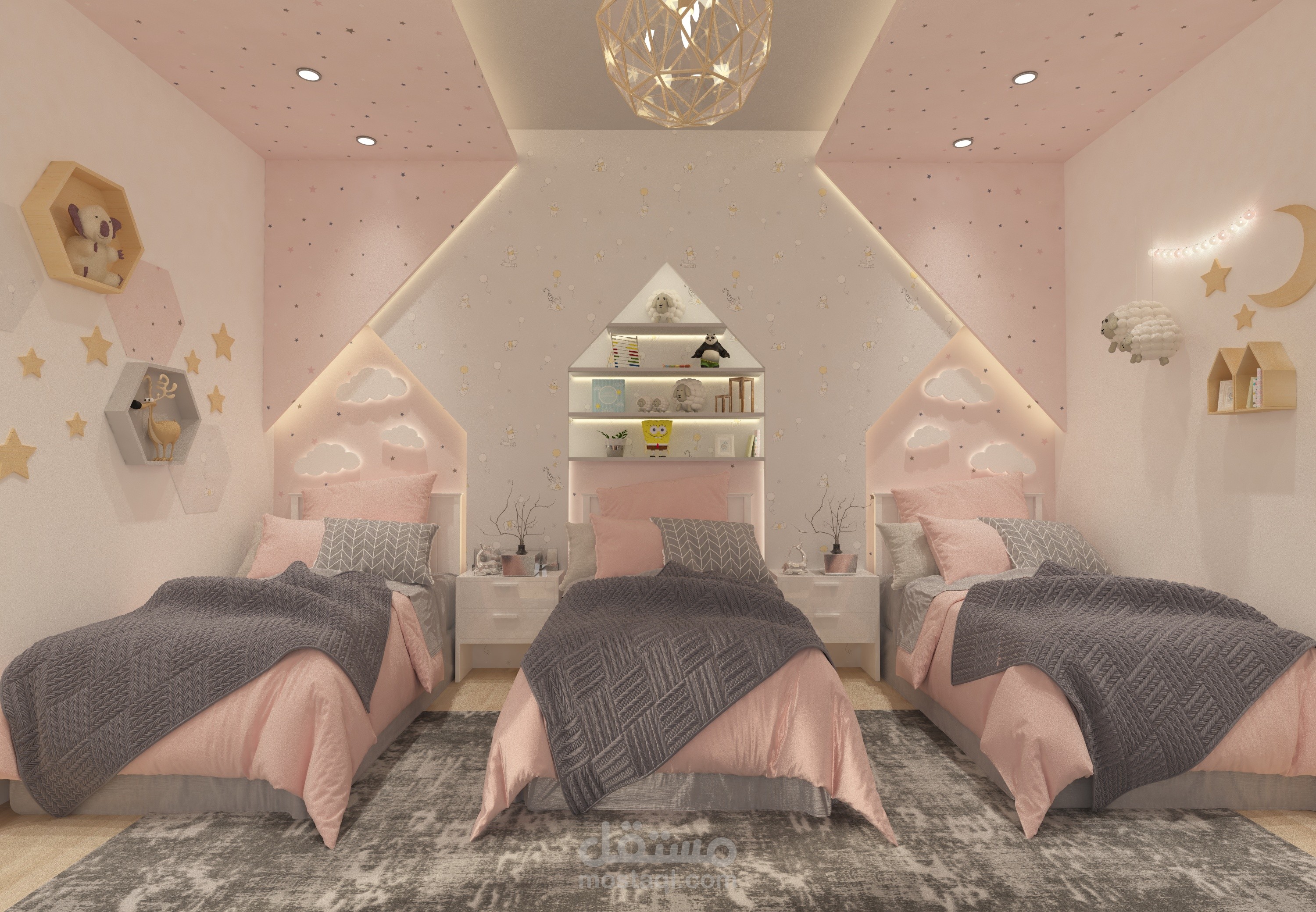 تصميم غرفه ل 3 اطفال