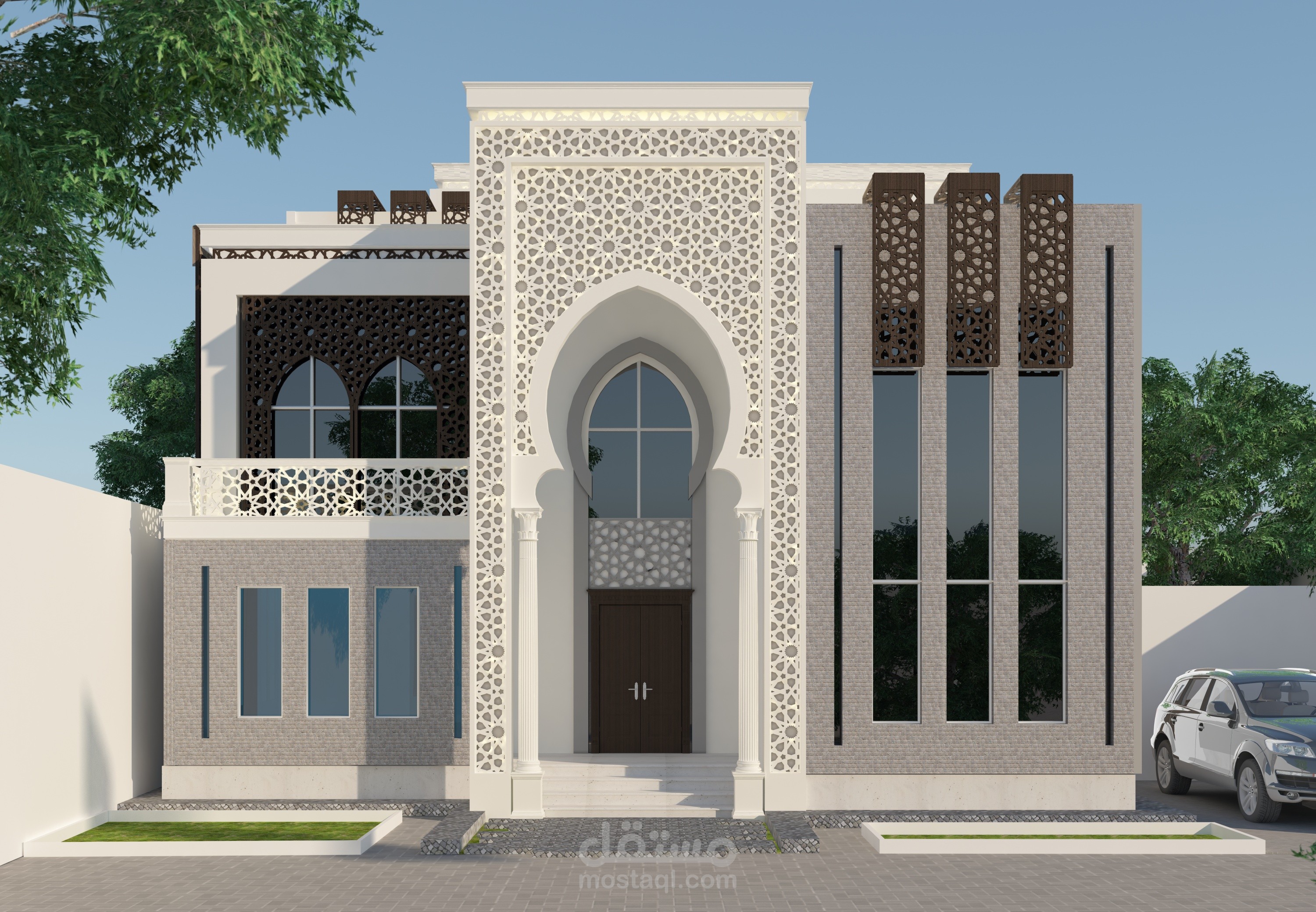 تصميم واجهه فيلا علي الطراز الاسلامي