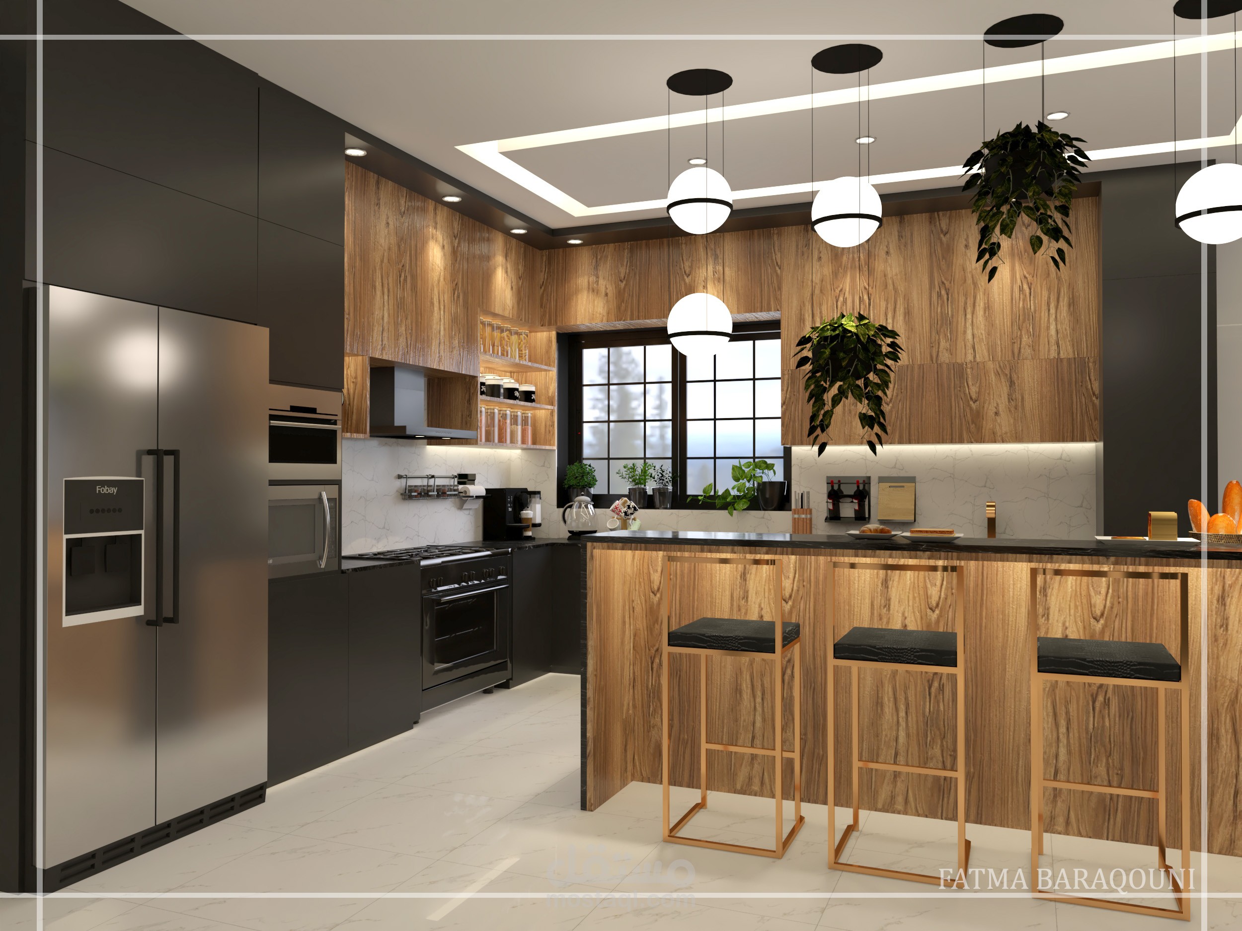 تصميم مدخل ومطبخ مفتوح مودرن