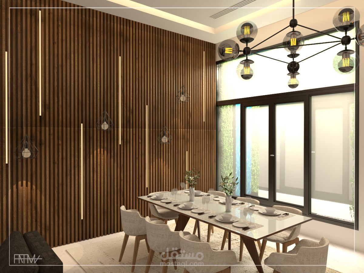 تصميم مجلس رجال مفتوح مع صالة طعام