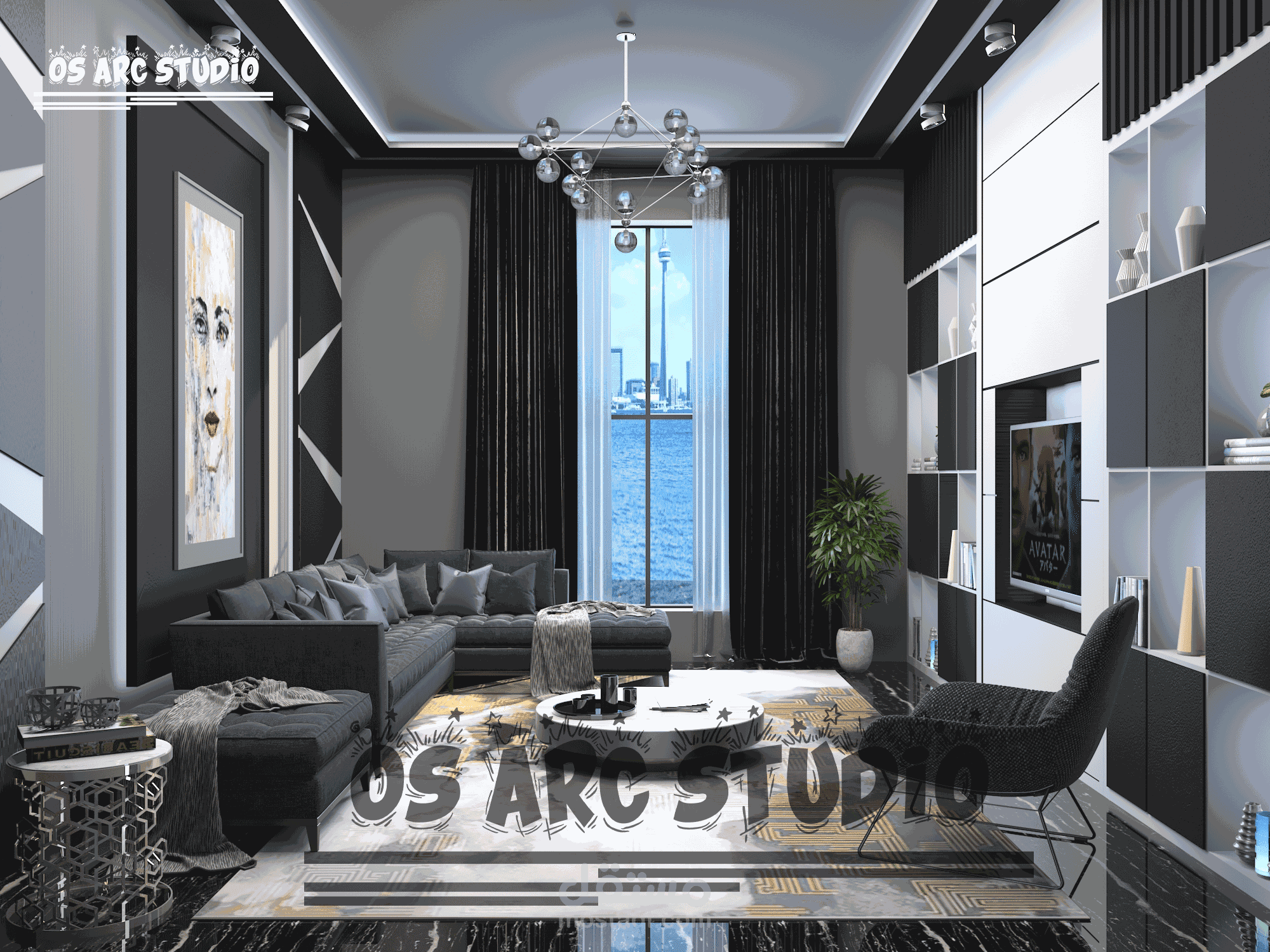 تصميم غرفة المعيشة التلفزيون (الموقع ع النيل )