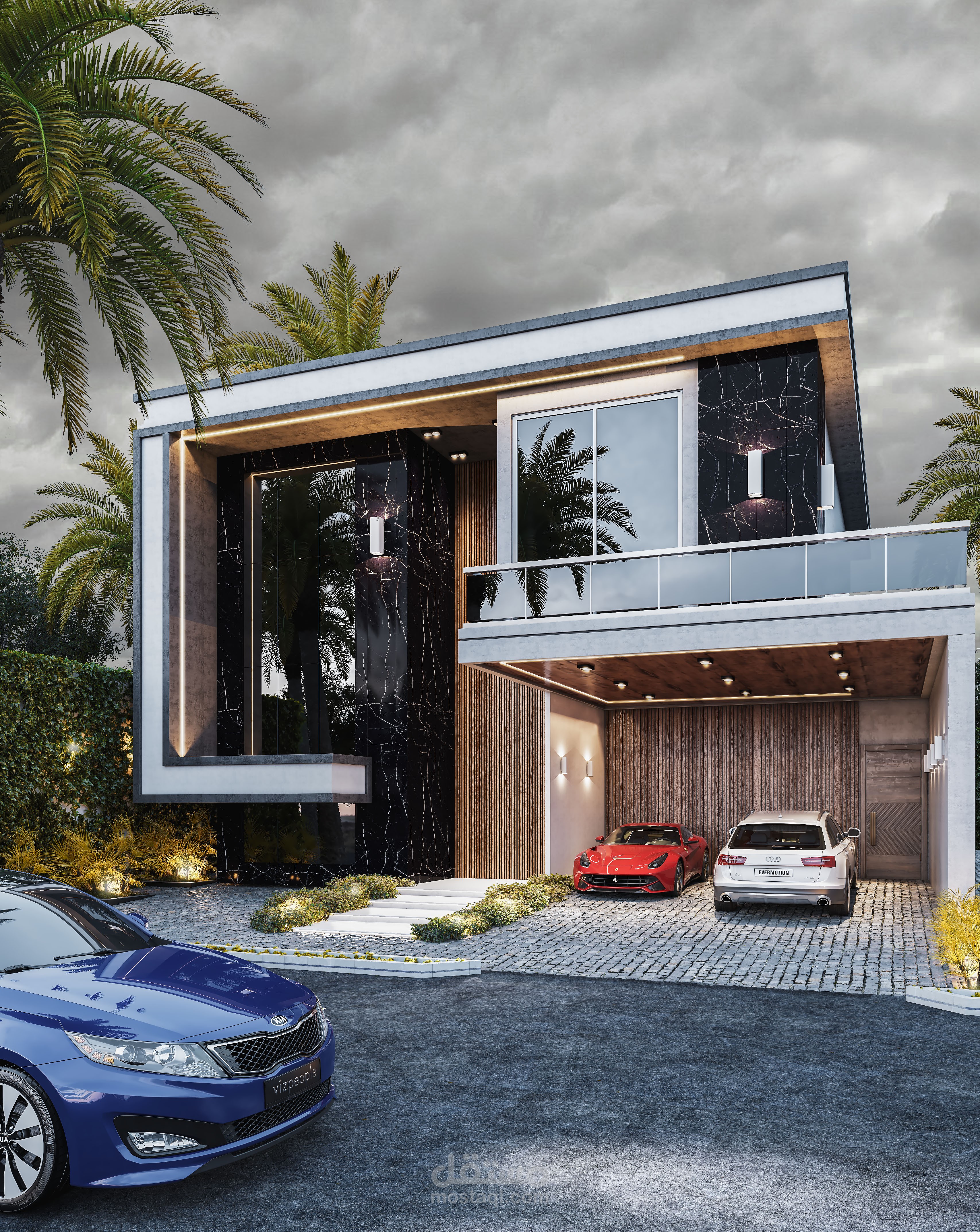 تصميم خارجي لفيلا بمنمط موديرن في الإمارات العربية المتحدة