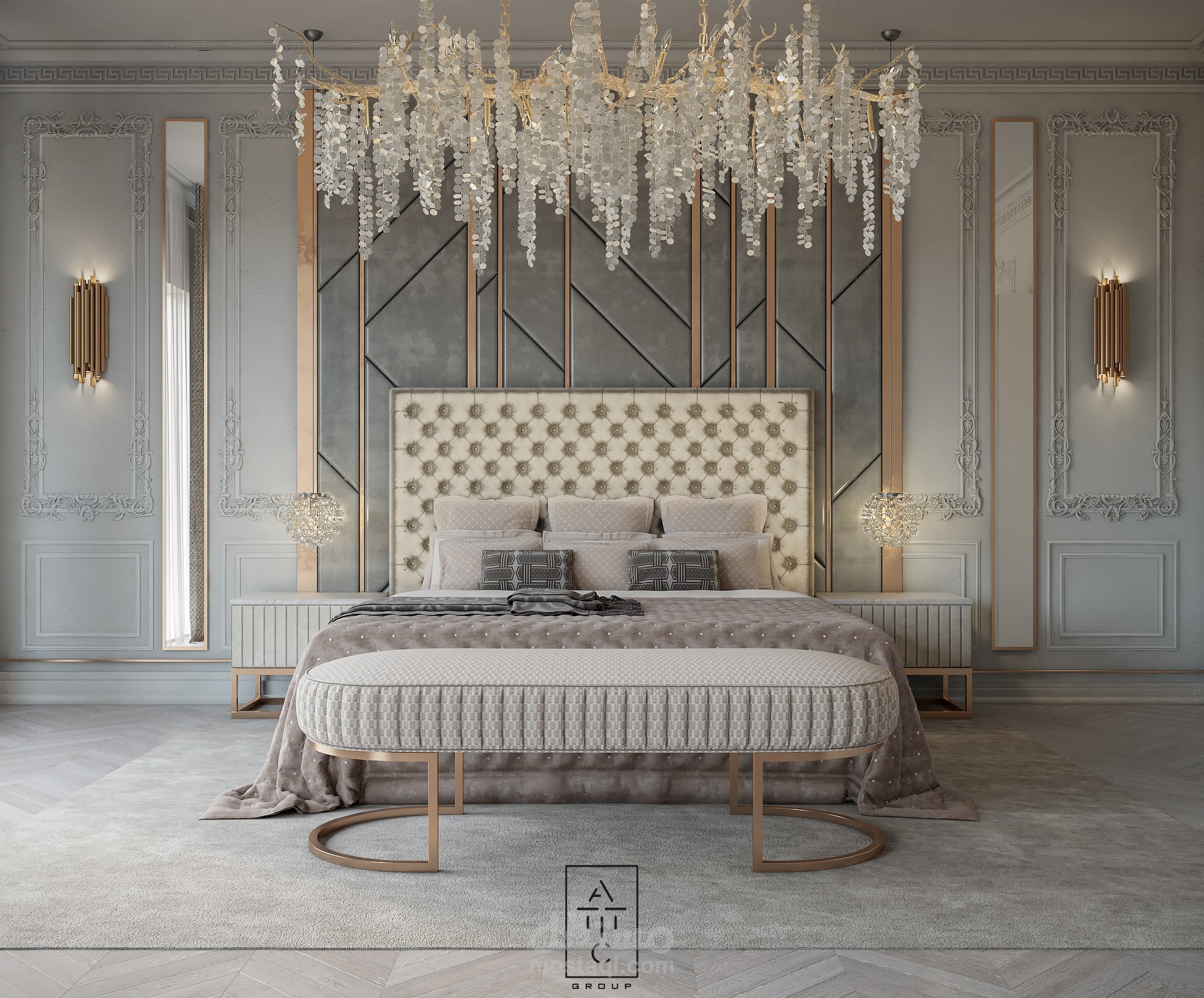 تصميم داخلي لغرفة نوم بنمط نيو كلاسيك