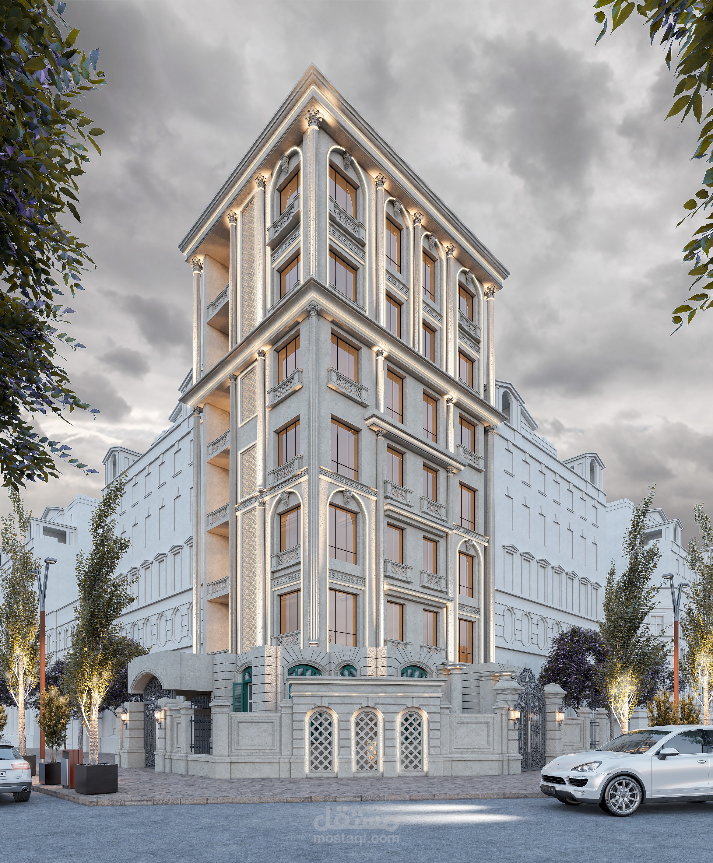 تصميم خارجي لبناء سكني بنمط نيو كلاسيك