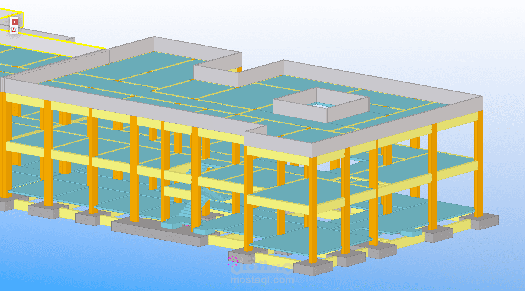 هيكل خرساني لمبنى كبير مكون من طابقين ببرنامج TEKLA STRUCTURAL