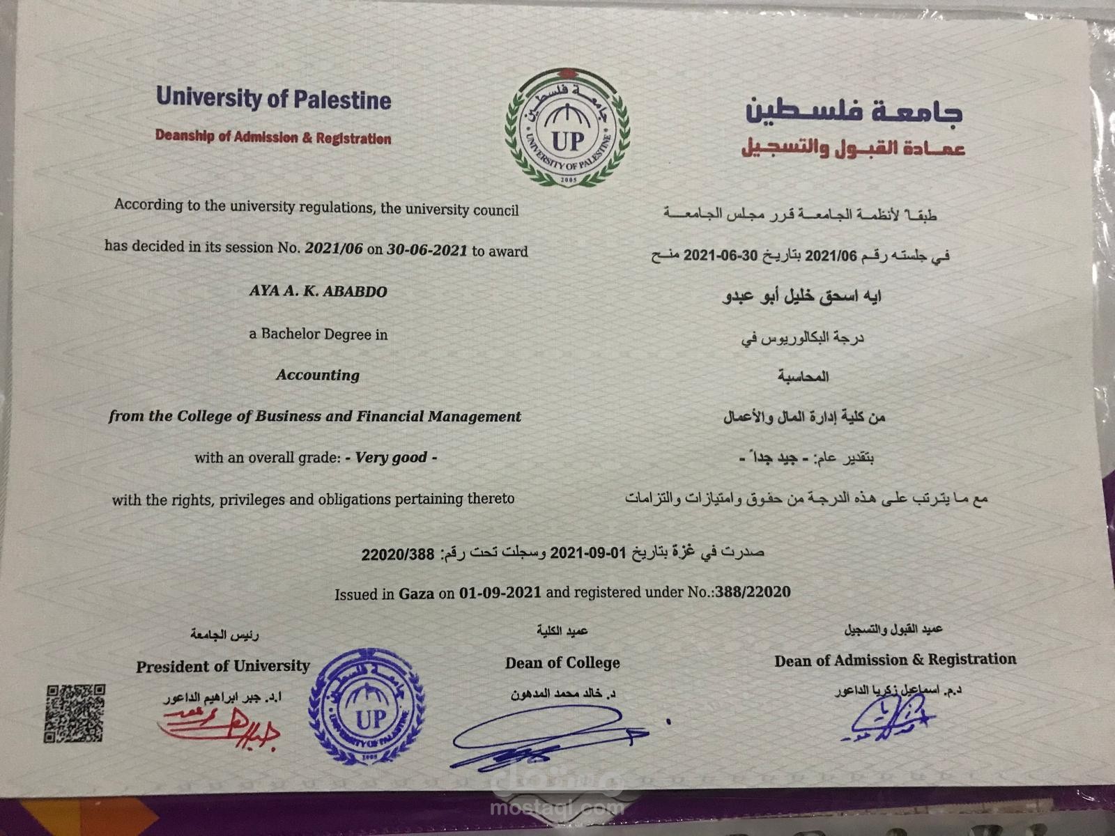 University degree majoring in accounting