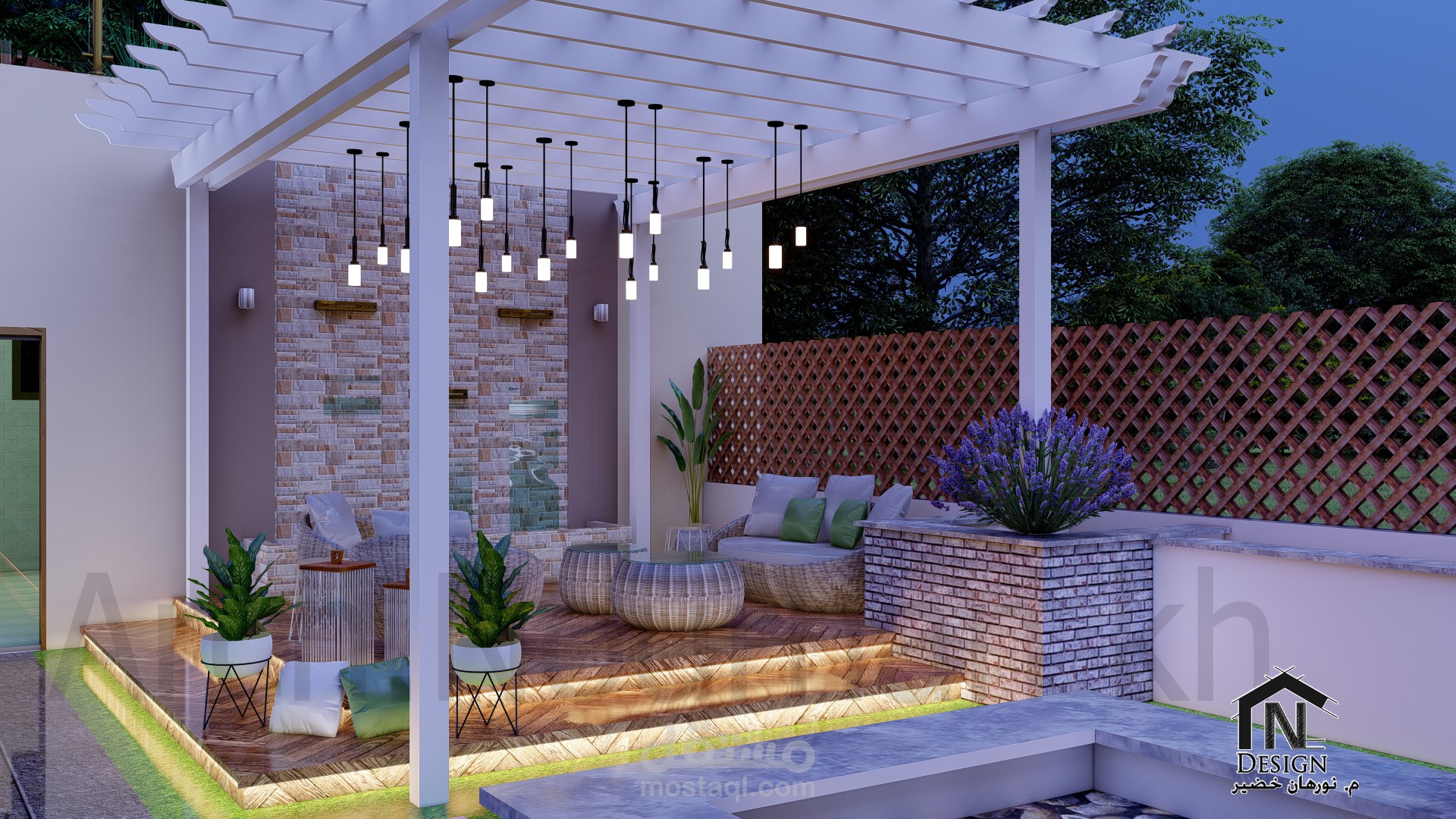 تصميم حديقة للرووف الأول ل بيت سكني ,Landscape design