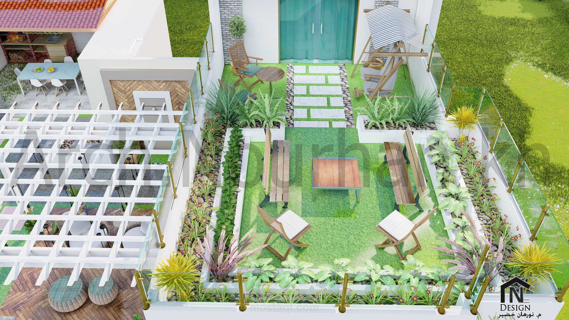 تصميم حديقة في الرووف الثاني ل بيت سكني