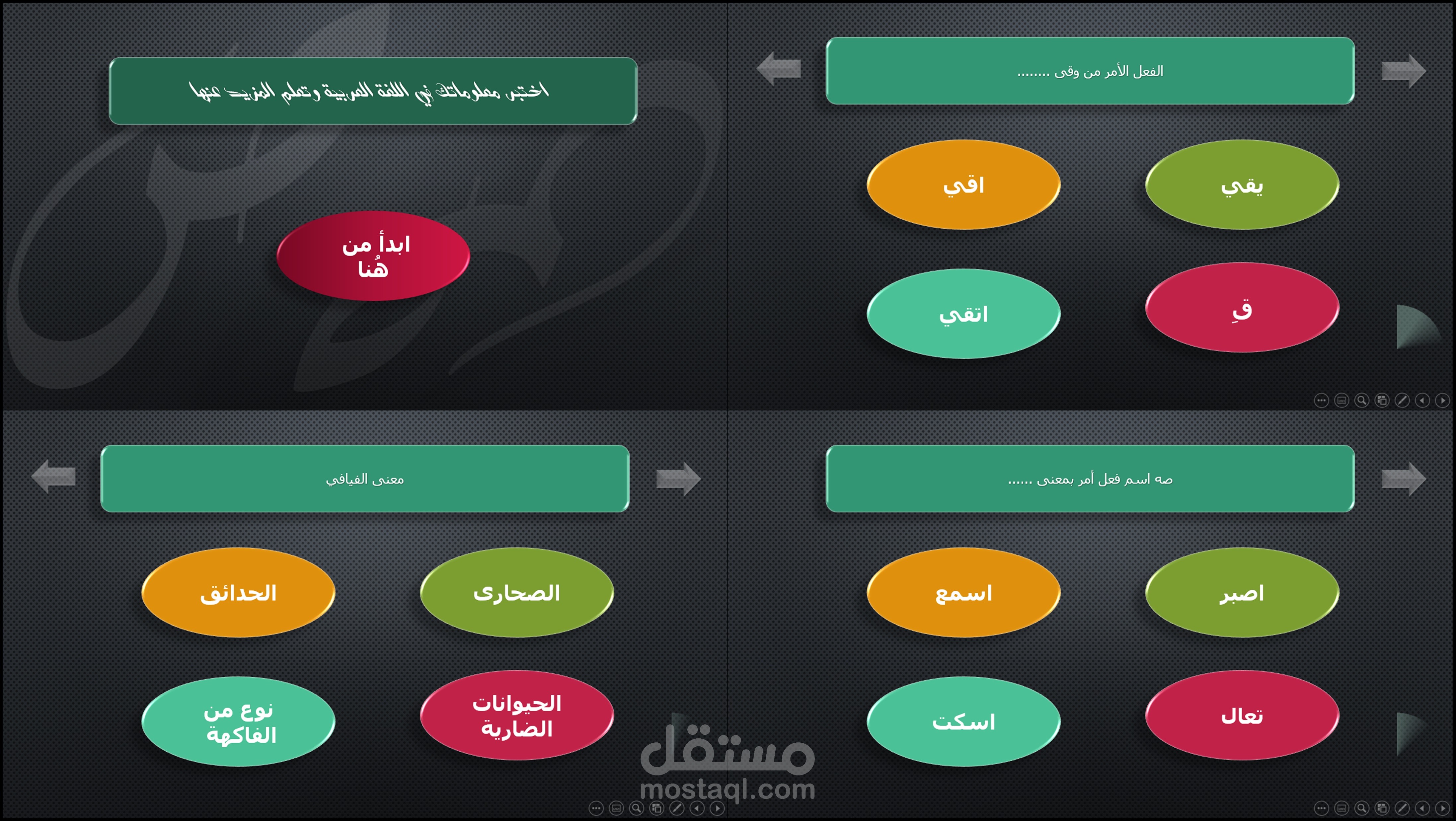 تصميم لعبة تعليمية على برنامج power point  تتبع نظام الاختيار من متعدد مع مؤثرات صوتية مناسبة