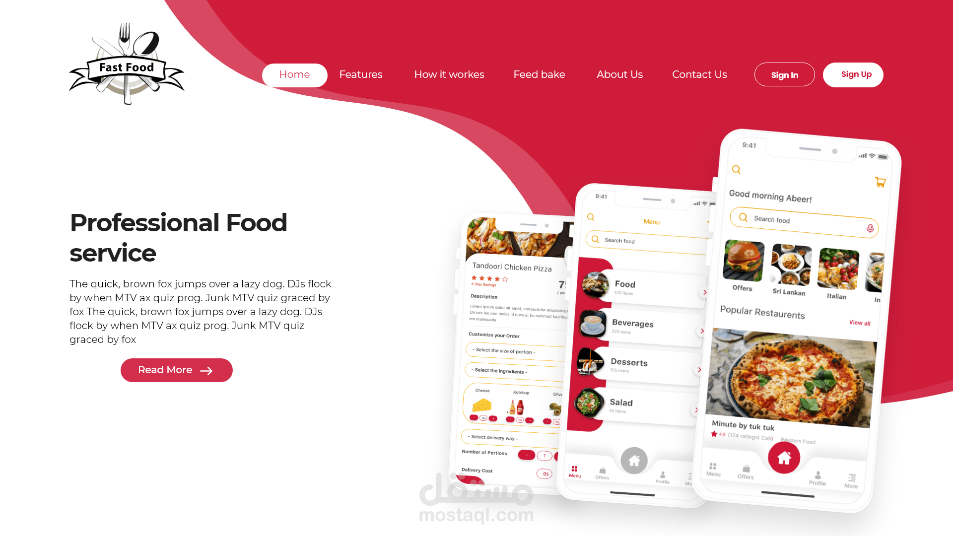 تصميم landing Page تطبيق ديلفري للمطاعم