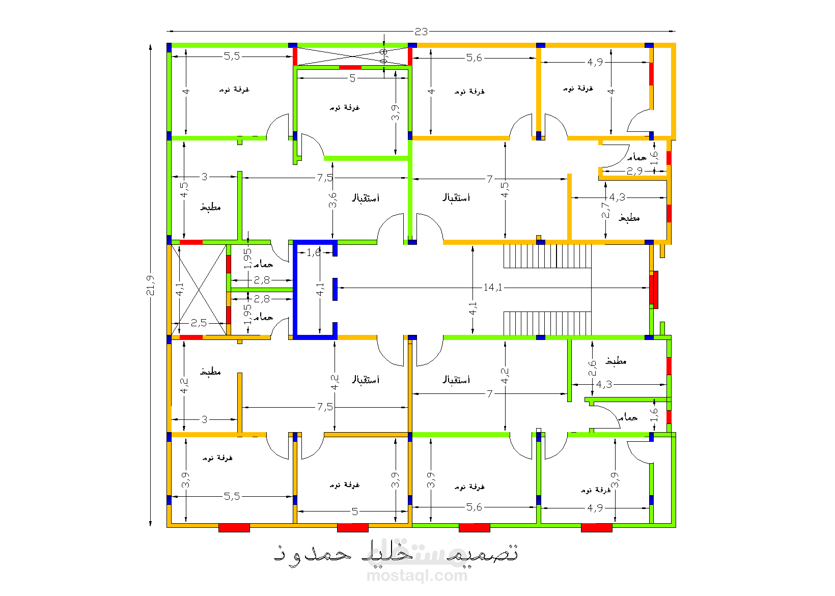 تصميم مخطط  عمارة سكنية ٢٠م*٢٥م علي شارعين