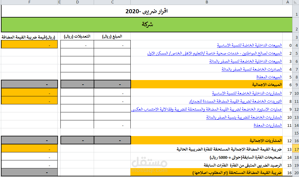اعداد ومراجعة واستشارات ضريبة القيمة المضافة لهيئة و تحديد وعاء الزكاه والدخل