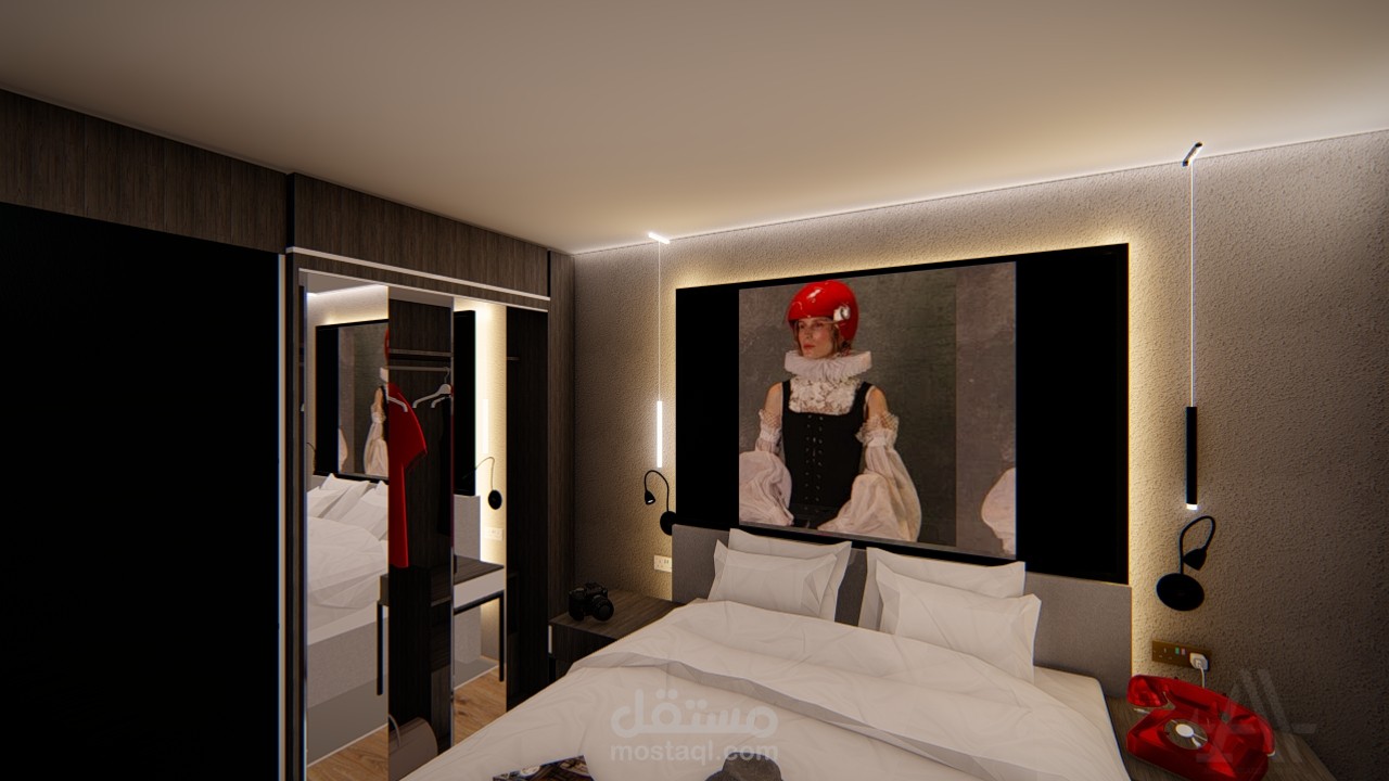 تصميم احدى غرف النوم على الطراز الحديث