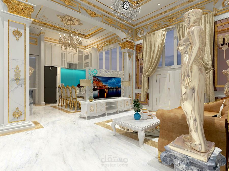 تصميم غرفة جلوس على طراز النيو كلاسيك