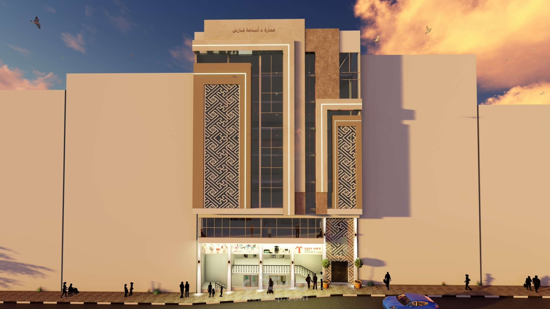 تصميم واجهة لعمارة إداري تجاري