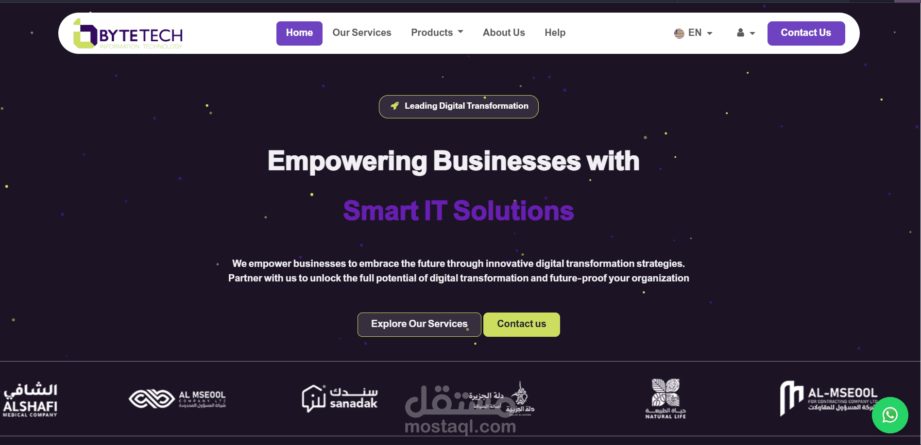 تصميم وتطوير موقع شركة ByteTech للحلول البرمجية متكامل مع نظام Odoo