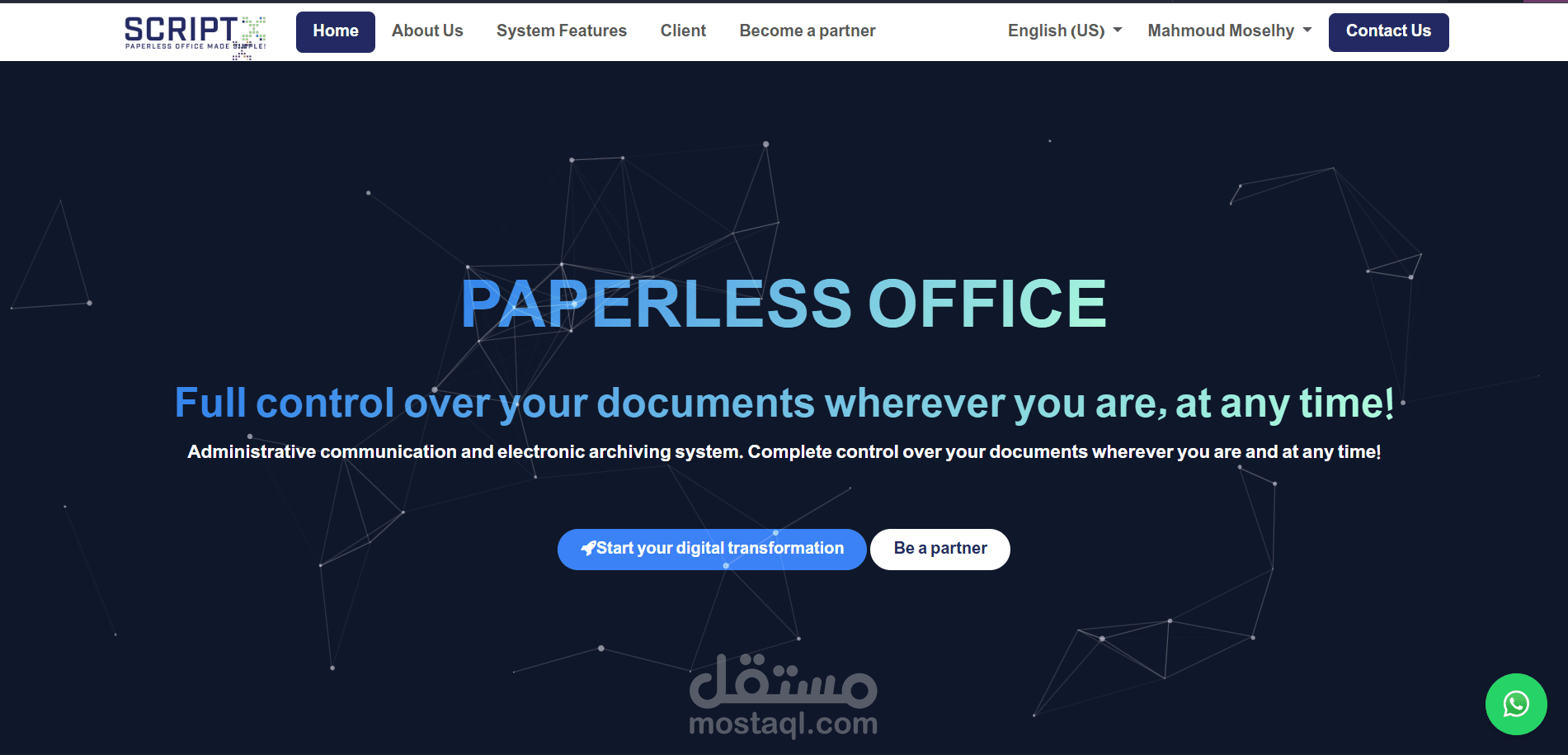 تصميم وتطوير الموقع الرسمي لنظام ScriptX للأرشفة الإلكترونية والاتصالات الإدارية عبر Odoo