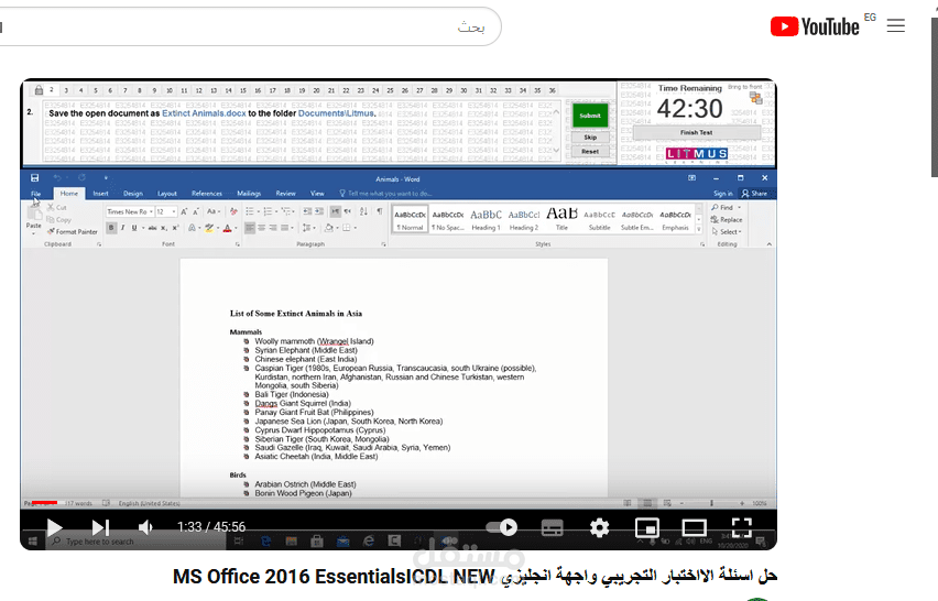 حل اسئلة الااختبار التجريبي واجهة انجليزي  MS Office  2016 Essentials ICDL NEW