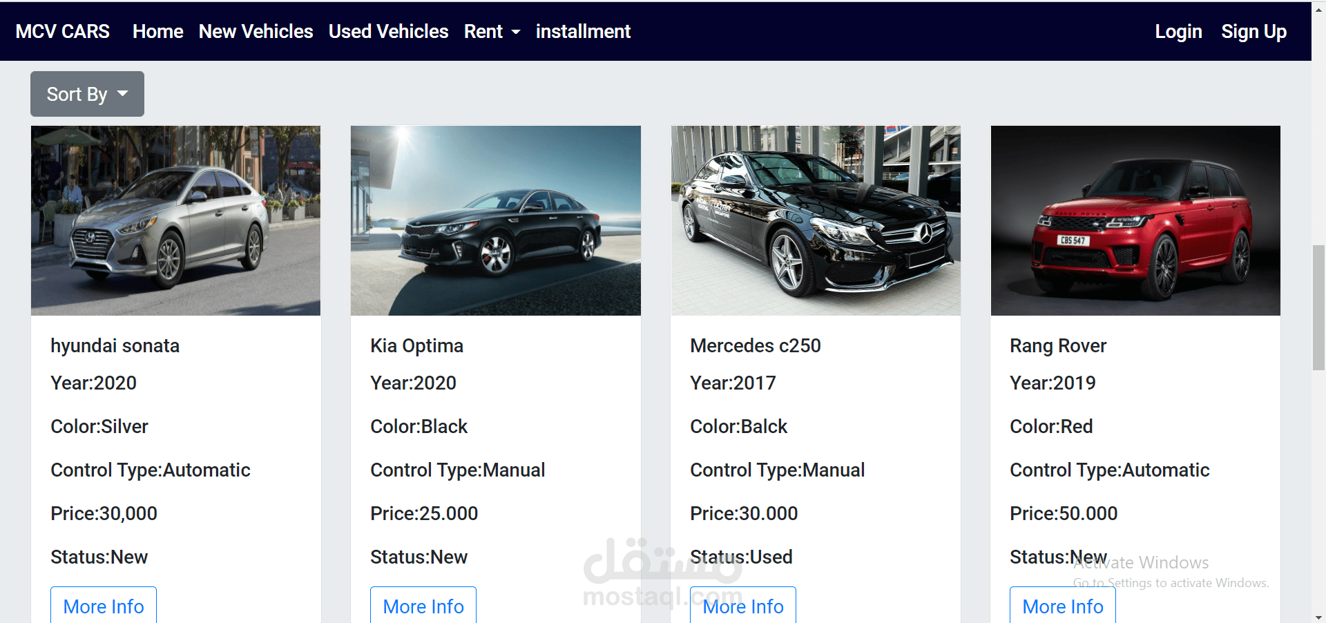 موقع ويب لمعرض سيارات