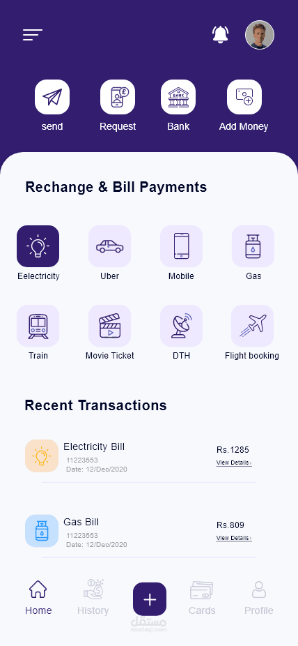 تصميم واجهات  تطبيق مالي (تطبيق الدفع) بواسطة adobe xd