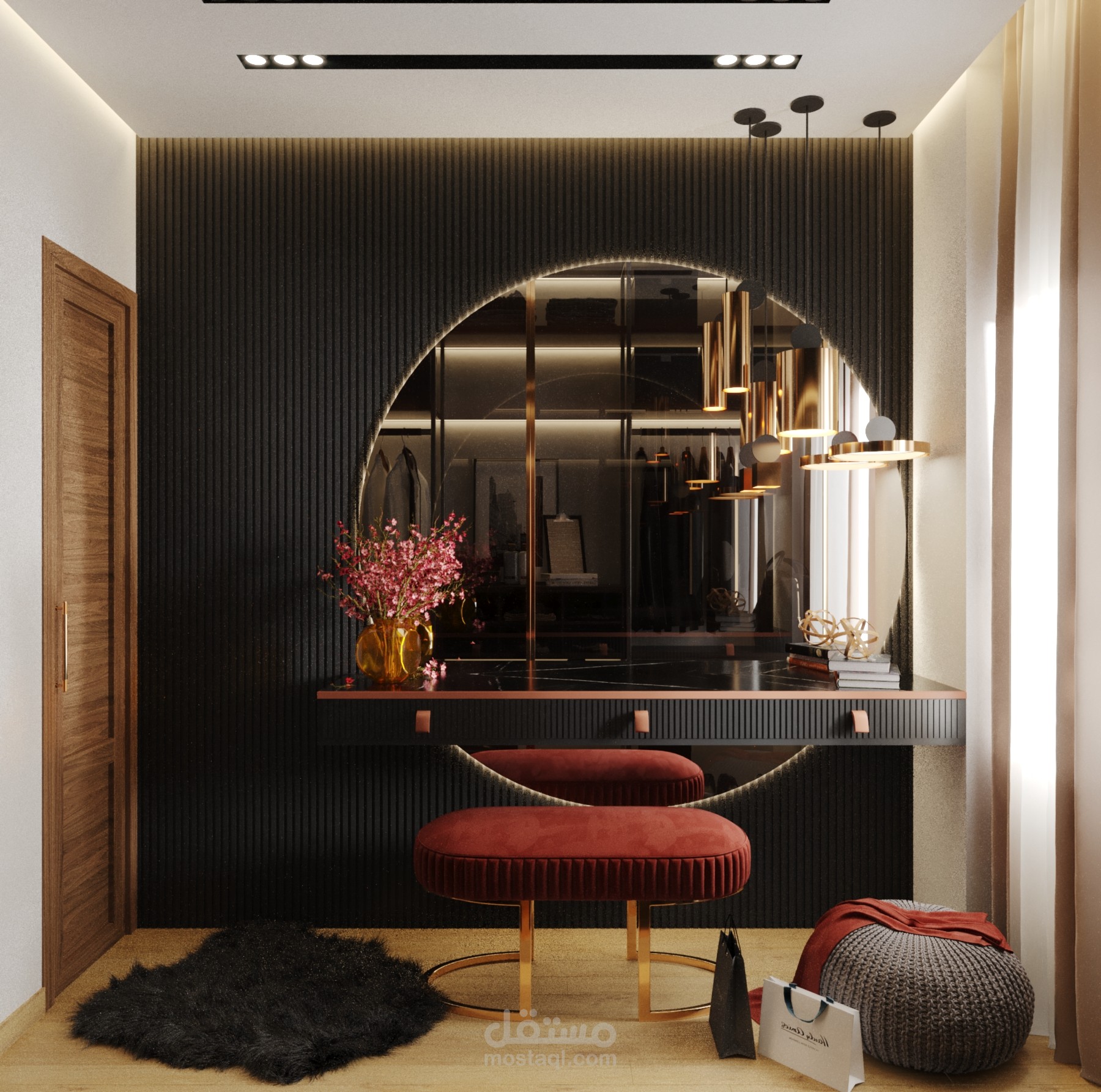 تصميم داخلي لزاوية خزانة منزلية نسائية