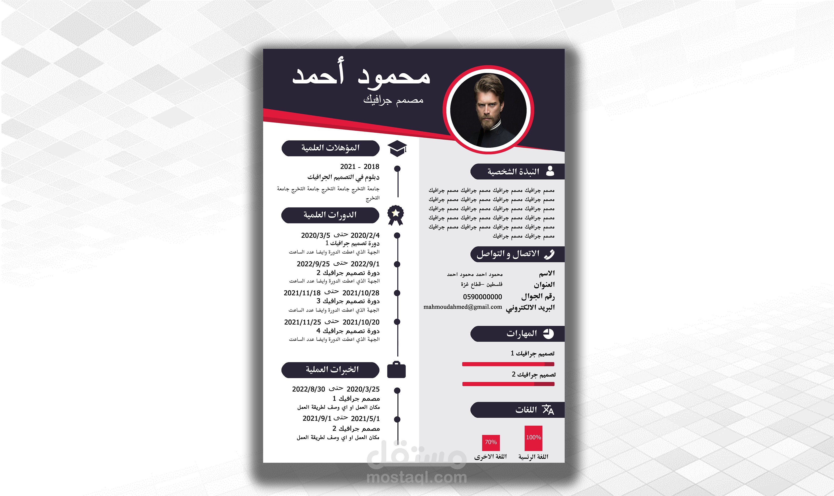 قالب سيرة ذاتية باللغة العربية