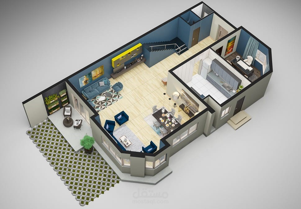 عمل تصميم معماري ثلاثي الابعاد لمنزل او فيلا 3D Floor Plan