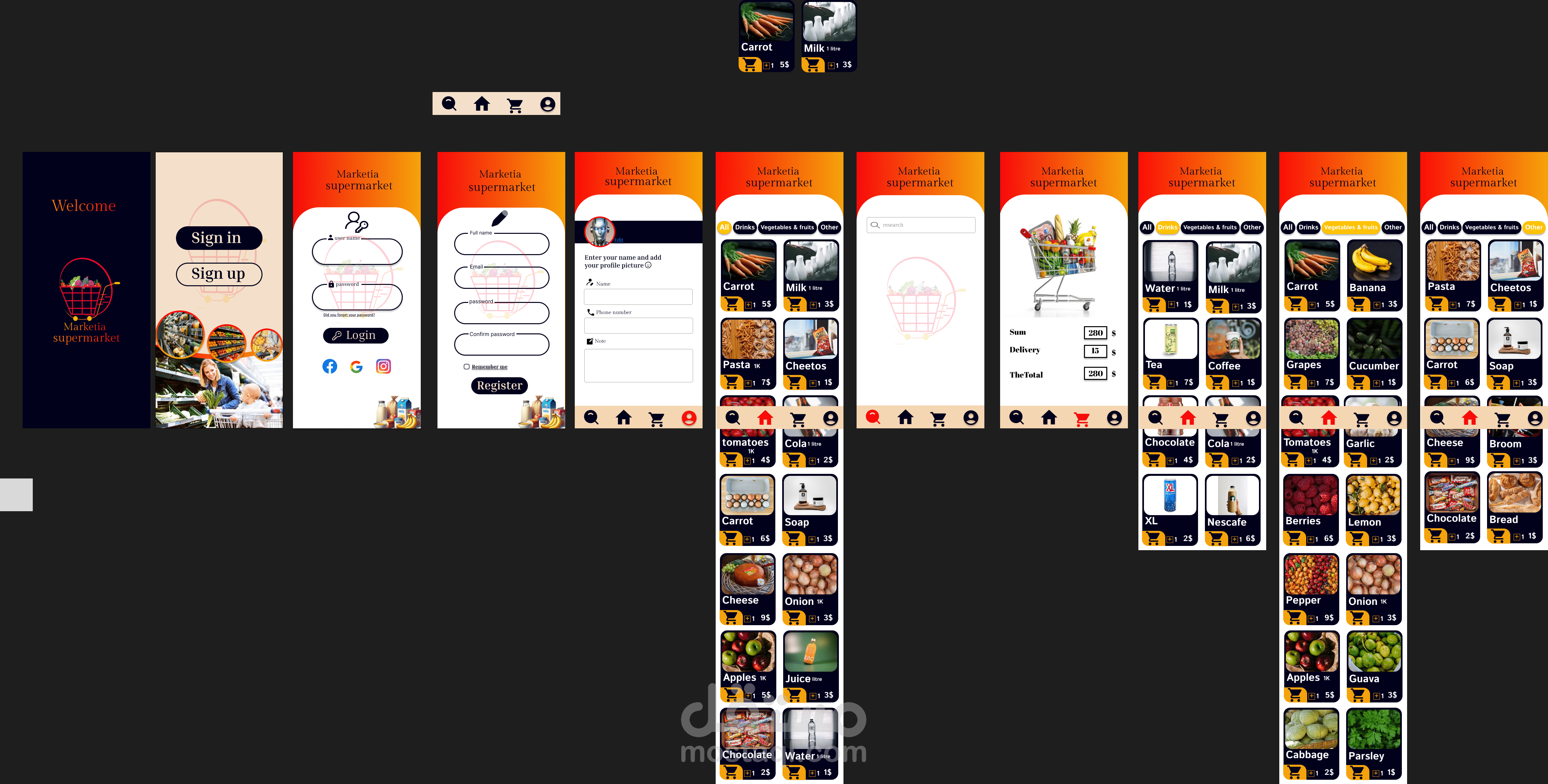 واجهة تطبيق سوبرماركت برنامج (figma)