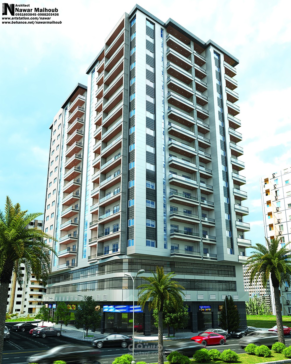 تصميم واجهات برج تجاري سكني