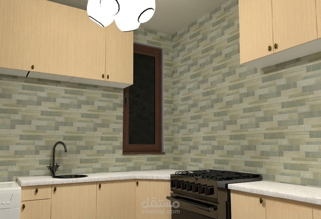 تصميم مطبخ 3D على SketchUp بالأبعاد والألوان المطلوبة مع رندر احترافي واقعي