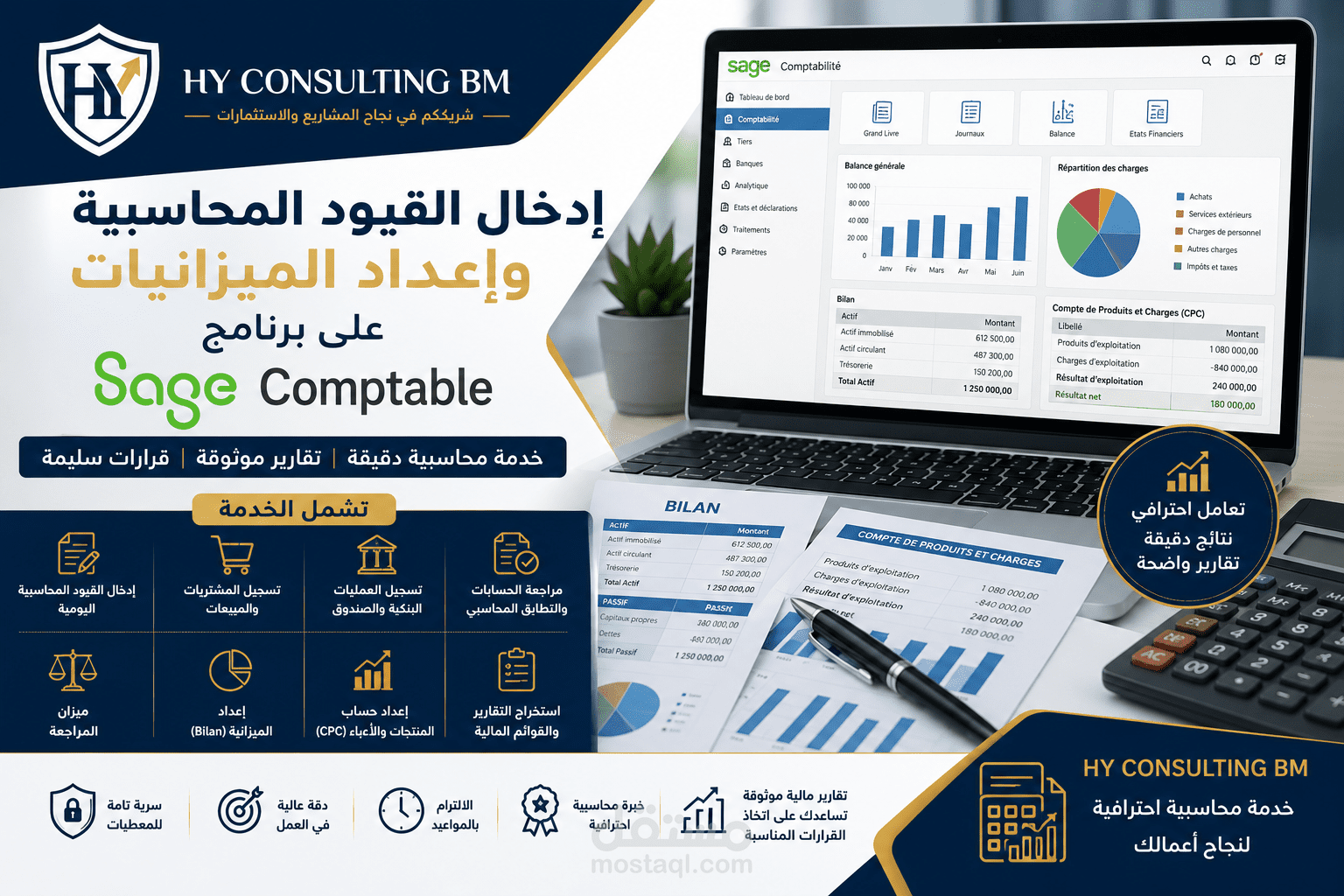 إدخال القيود المحاسبية وإعداد الميزانيات على Sage Comptabilité