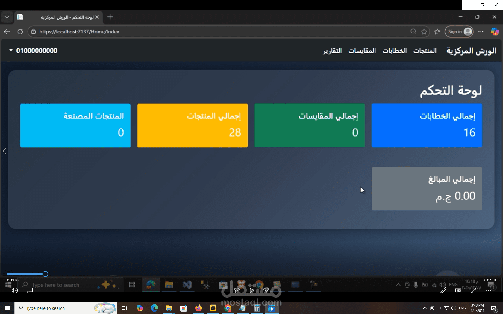 لوحة تحكم نظام إدارة مخازن ومبيعات