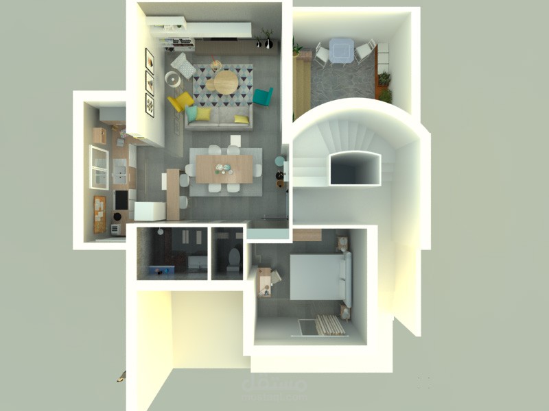 اظهار ثلاثي الابعاد لشقة صغيرة